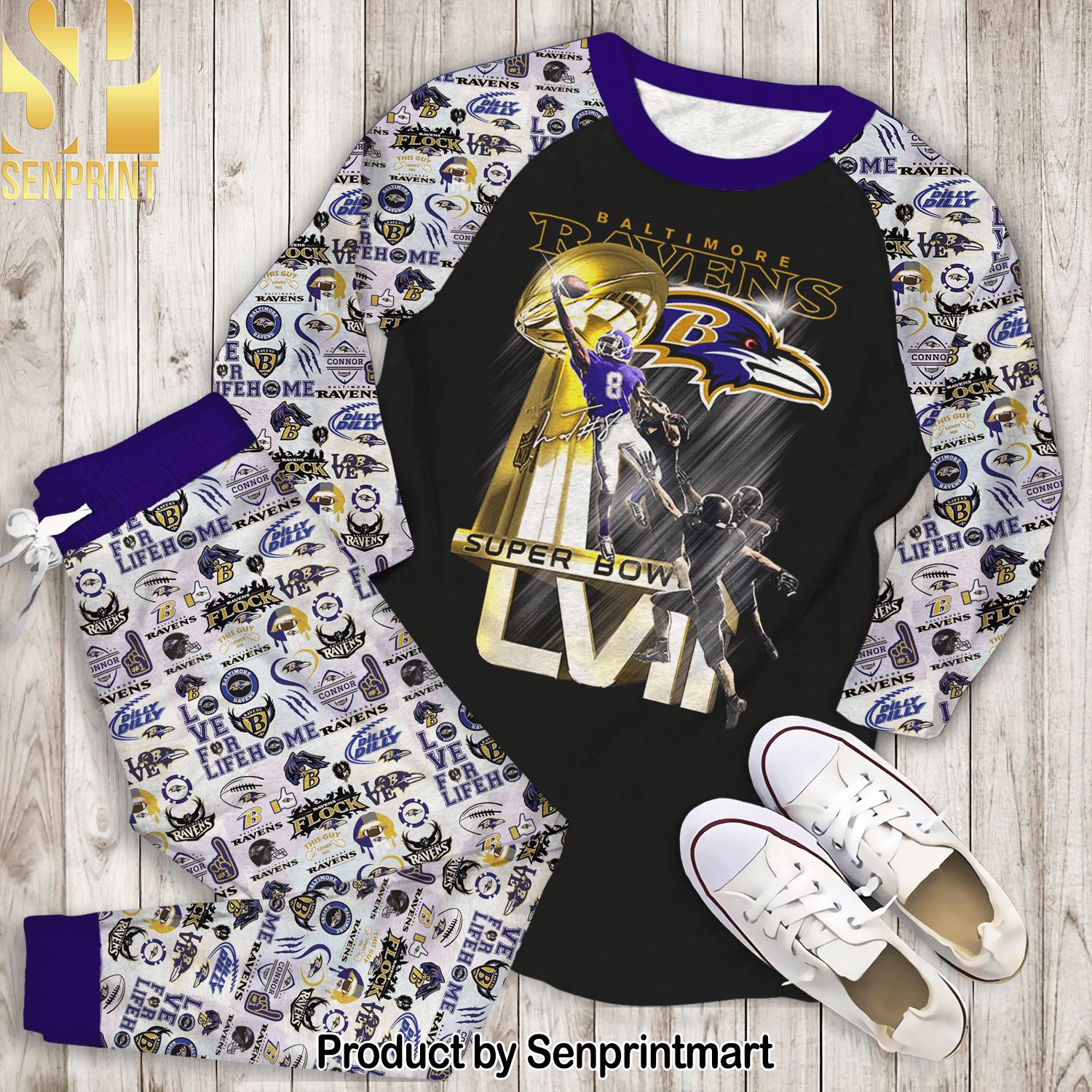 Baltimore Ravens Super Bowl Full Print Unisex Pajamas Set