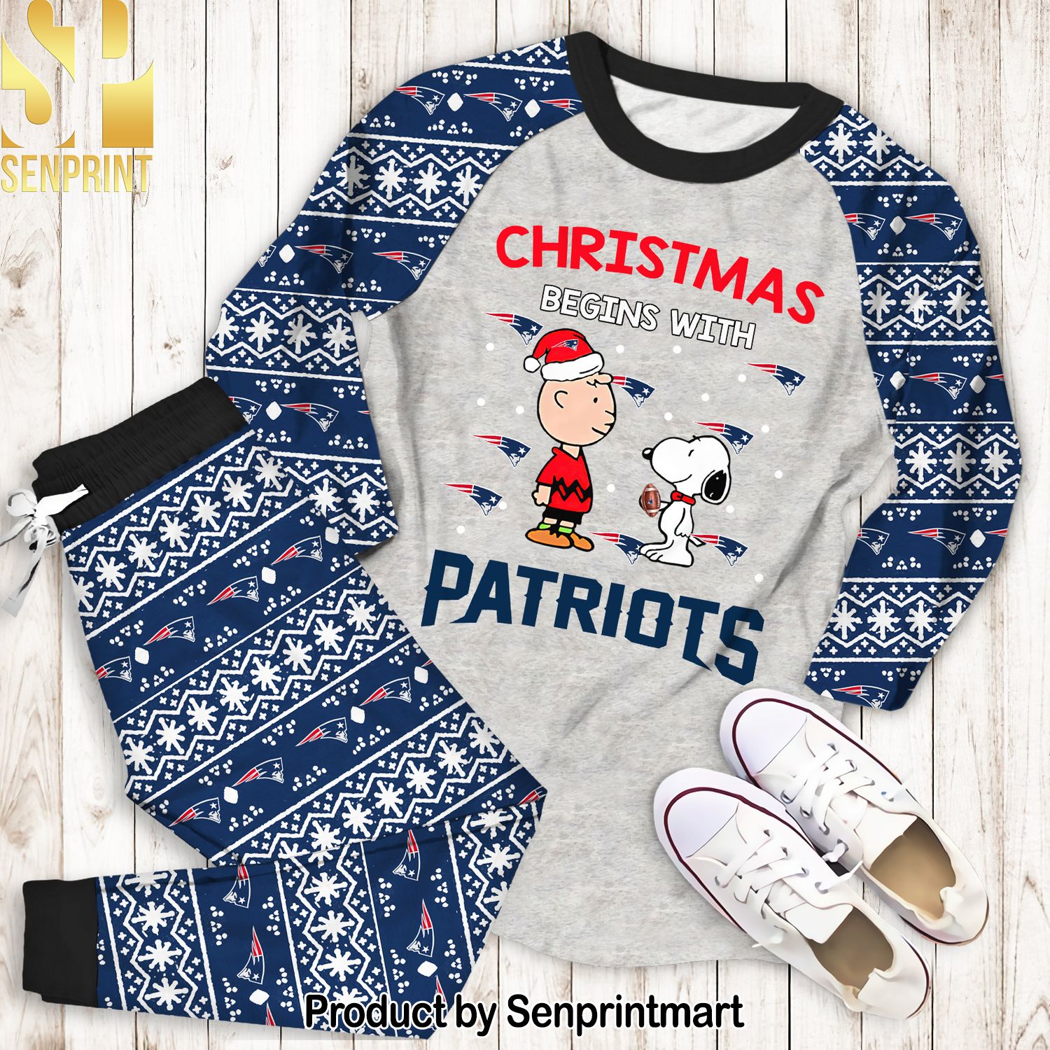 Christmas Begins With New England Patriots Full Printing Classic Pajamas Set