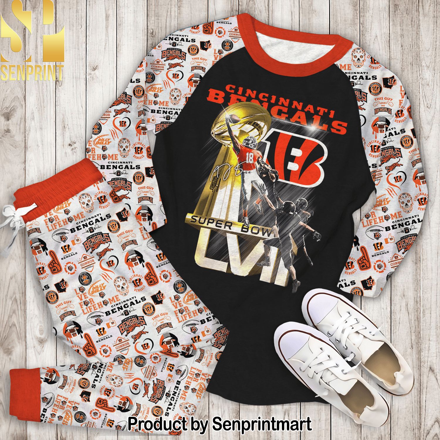 Cincinnati Bengals Super Bowl 3D All Over Printed Pajamas Set