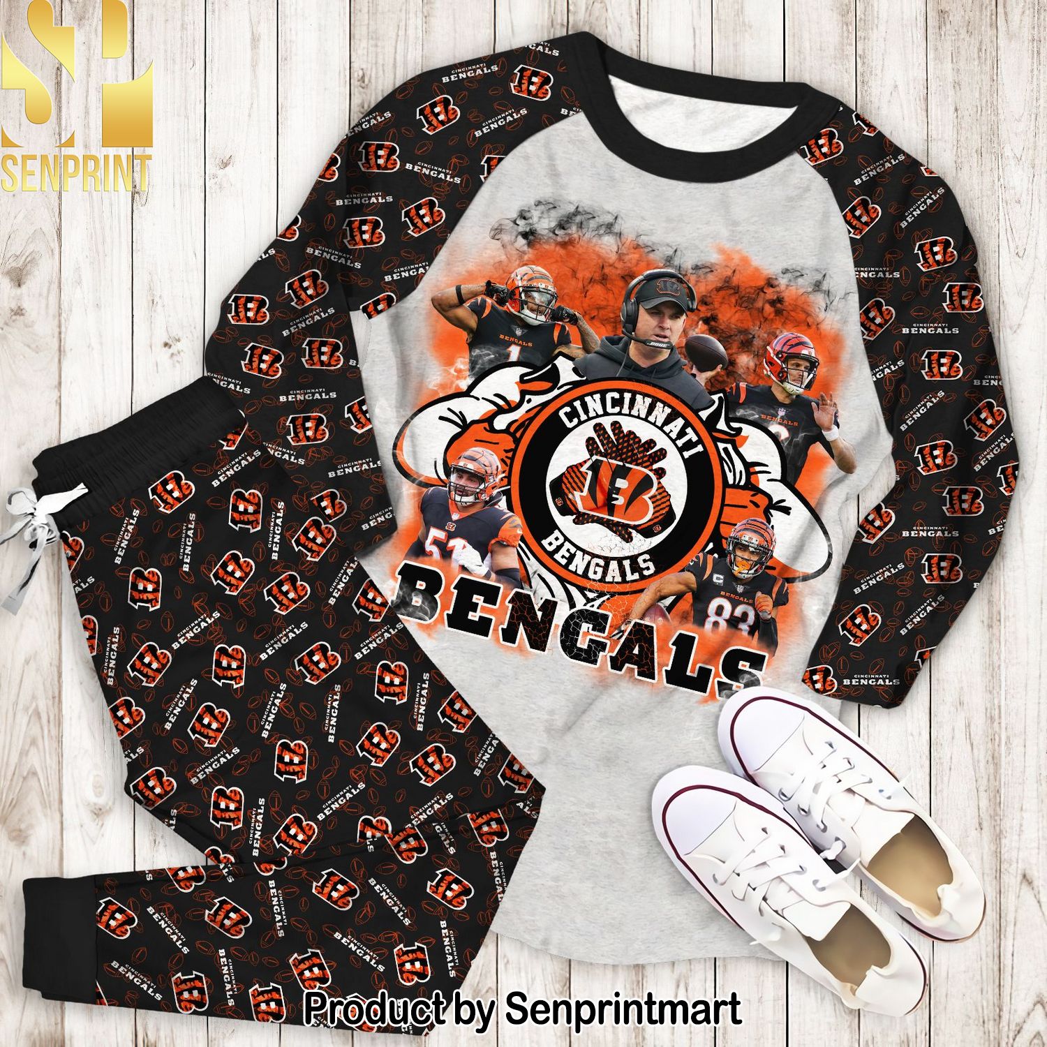 Cincinnati Bengals Transfer Classic Full Printed Pajamas Set