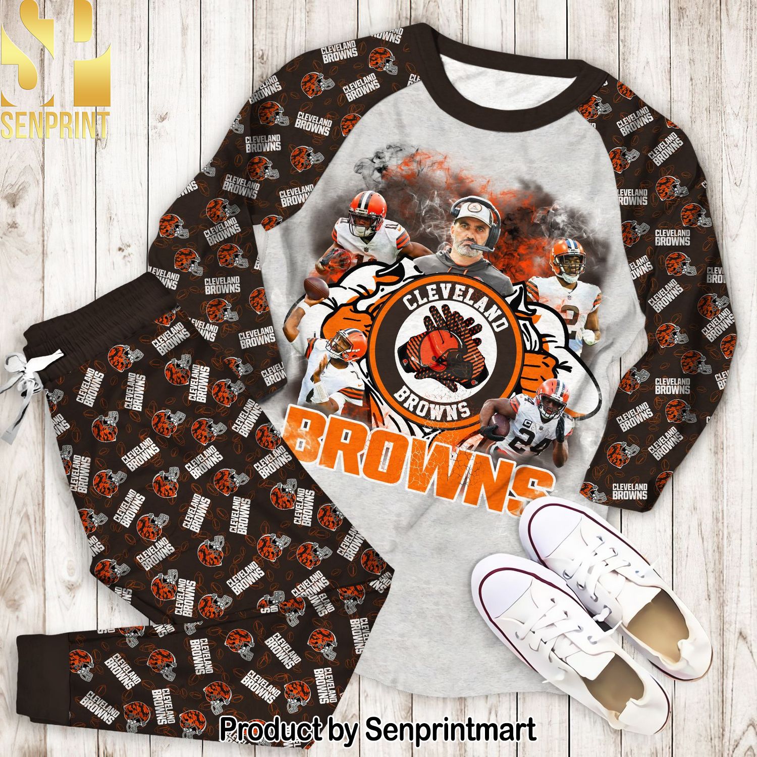 Cleveland Browns Transfer Classic All Over Printed Pajamas Set