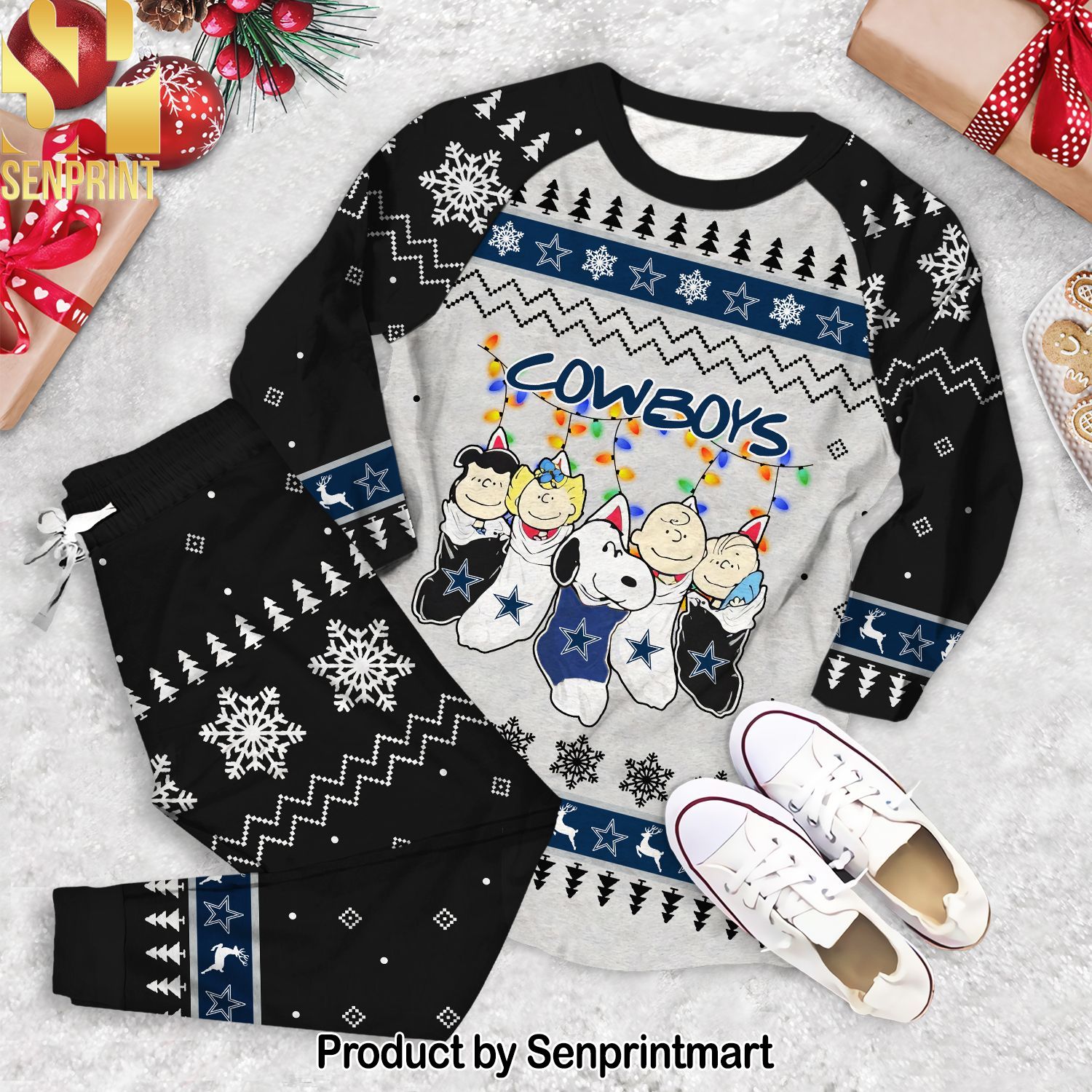 Dallas Cowboys Peanuts Sock Christmas Unisex Full Printed Pajamas Set