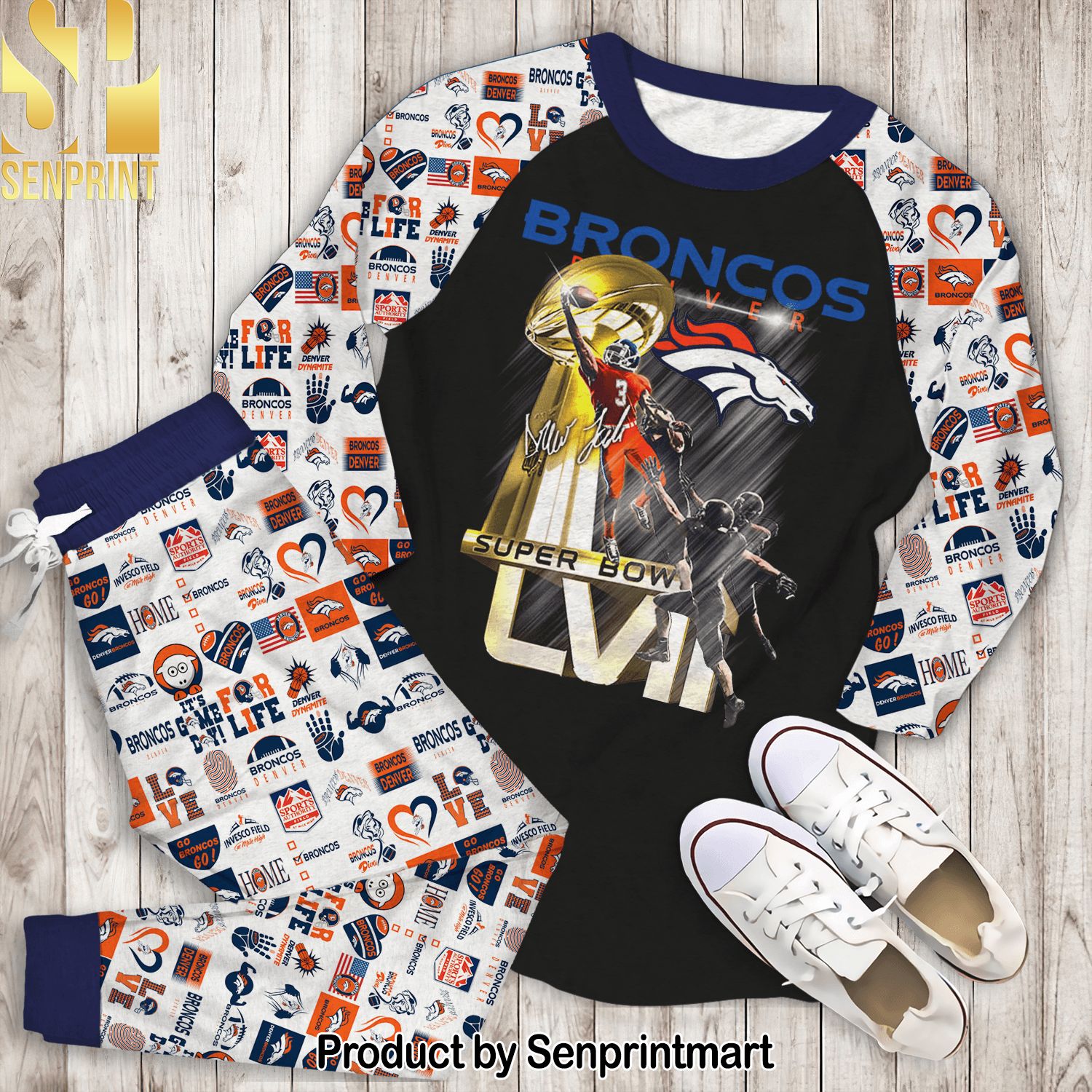 Denver Broncos Super Bowl All Over Printed Classic Pajamas Set