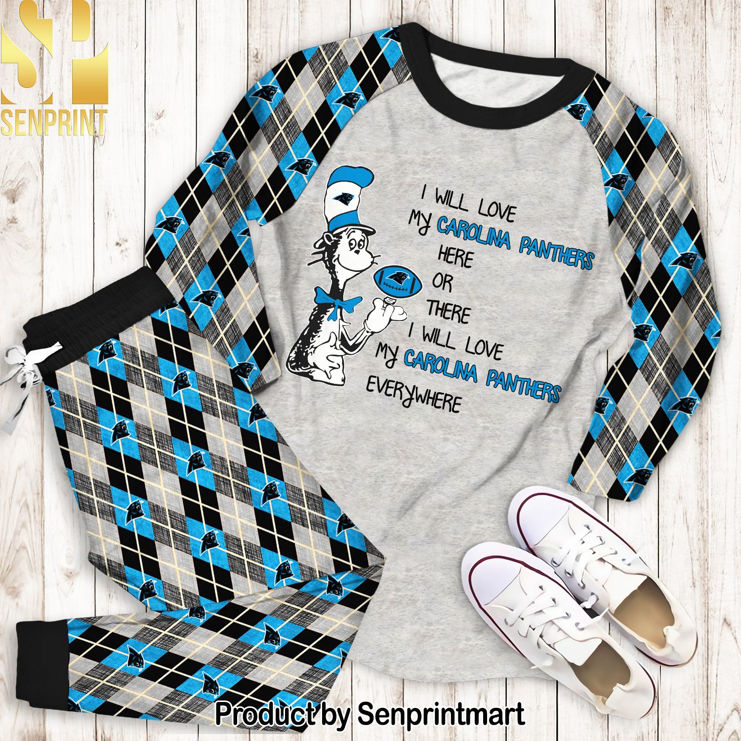 Dr Seuss Here Love Carolina Panthers Unisex All Over Printed Pajamas Set