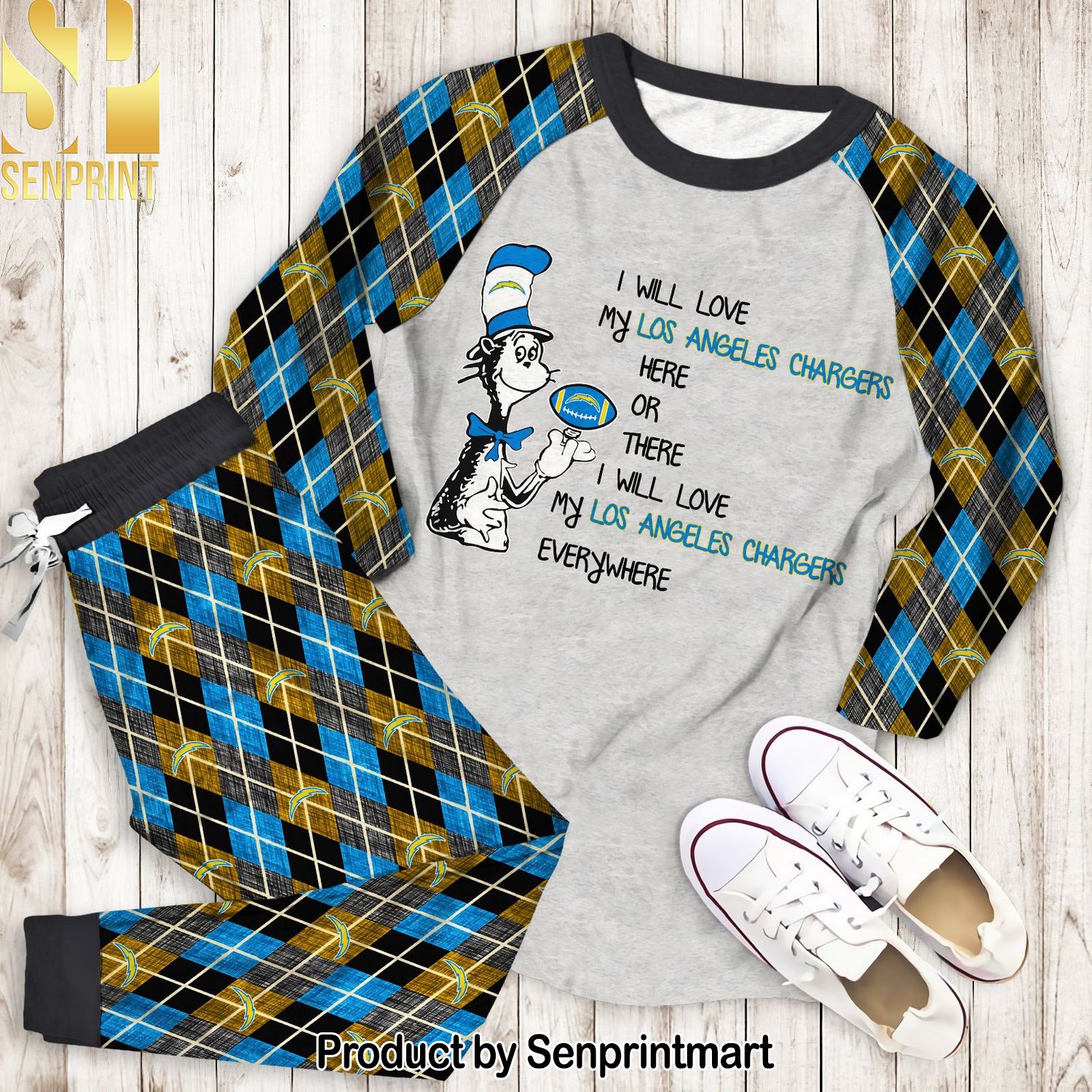 Dr Seuss Here Love Los Angeles Chargers Unisex Full Printing Pajamas Set