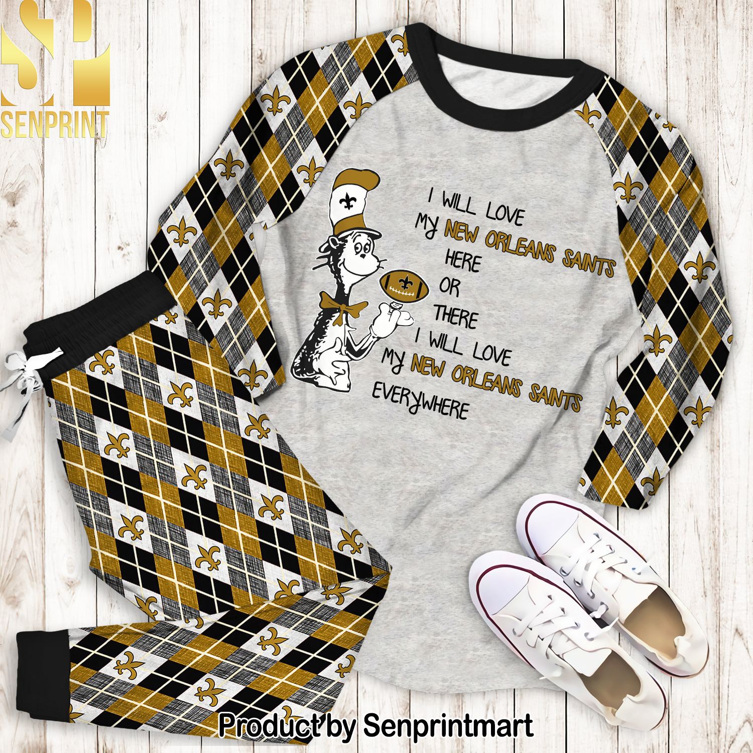 Dr Seuss Here Love New Orleans Saints All Over Printed Classic Pajamas Set