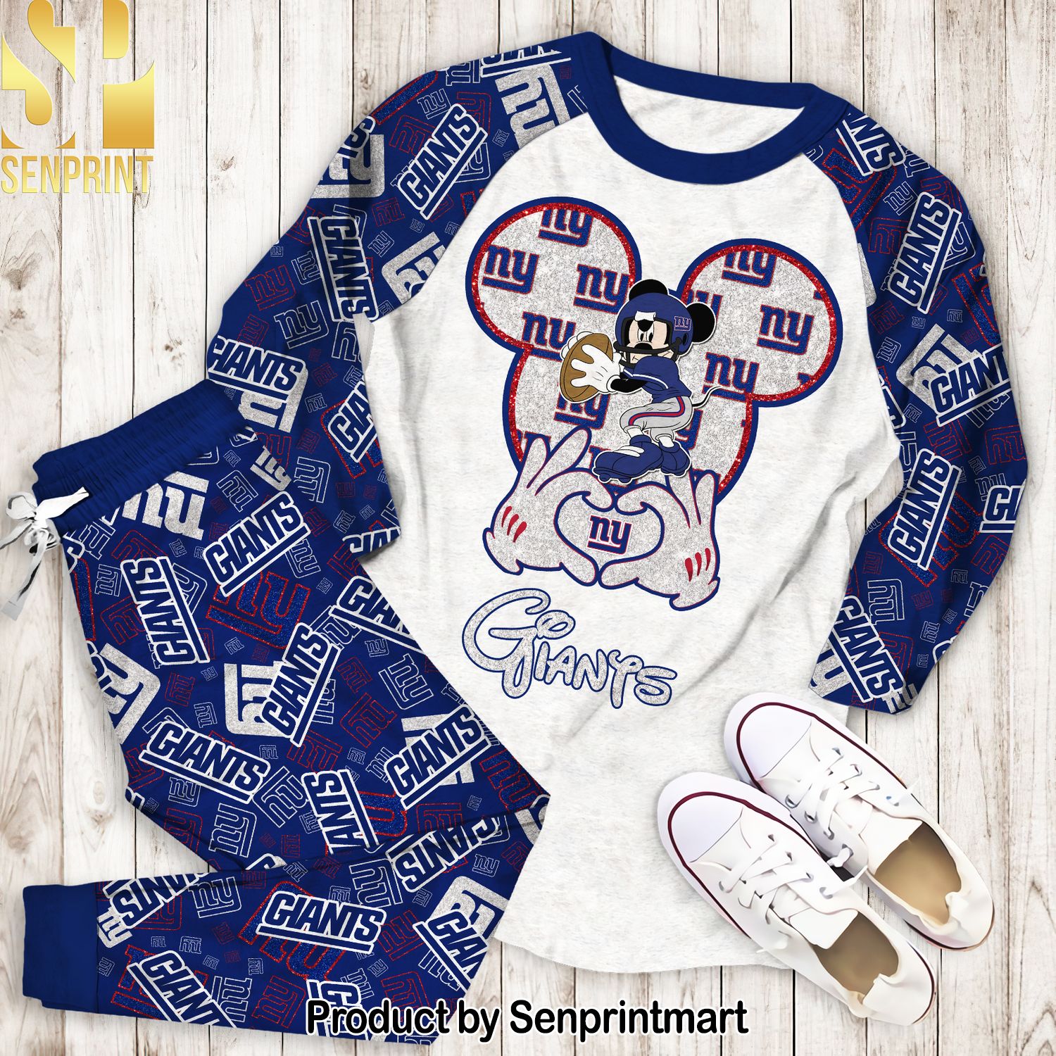 Giants Football Mickey Disney All Over Print Unisex Pajamas Set