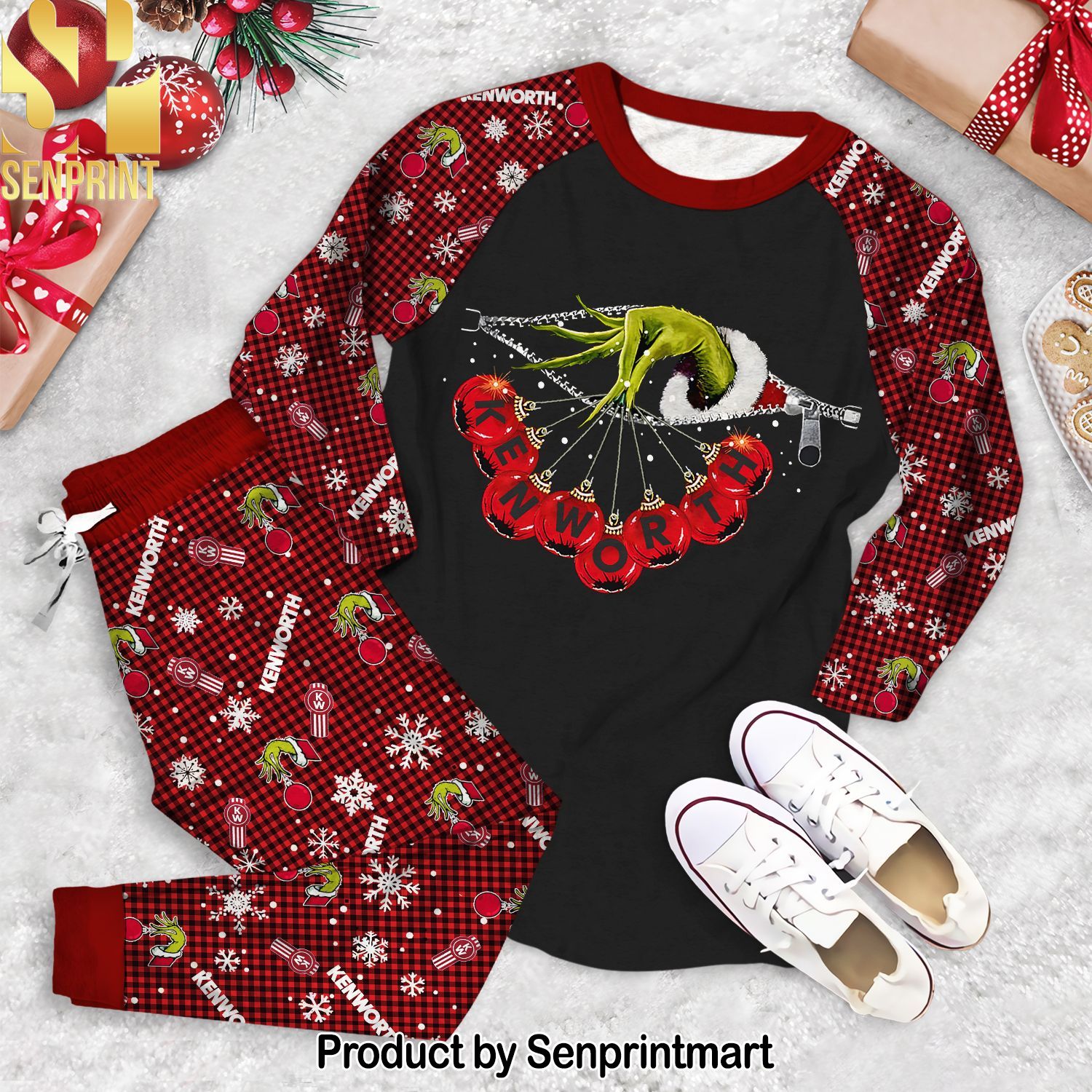 Grinch Hand With Kenworth Ornament Classic All Over Printed Pajamas Set