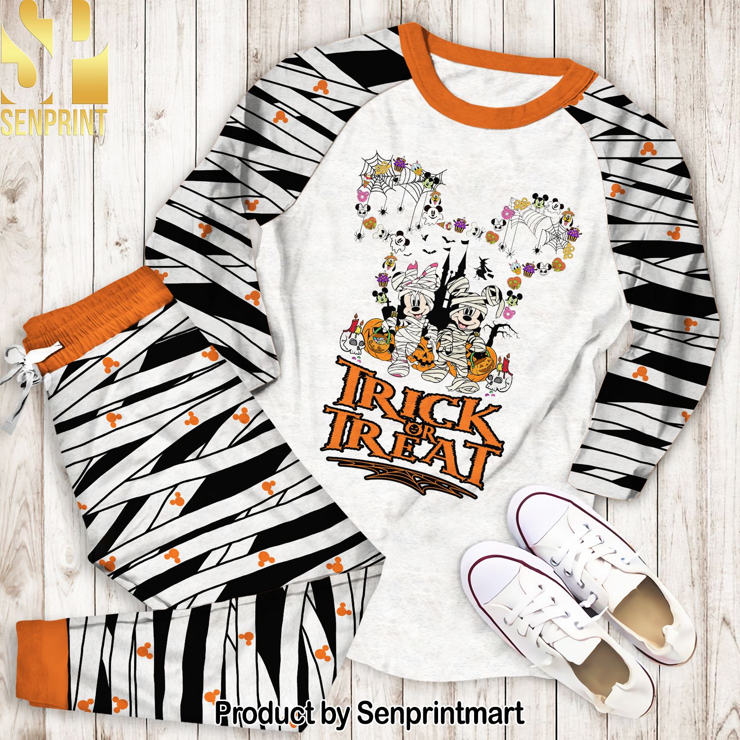 Halloween Mummy Mickey & Minnie Full Print Unisex Pajamas Set