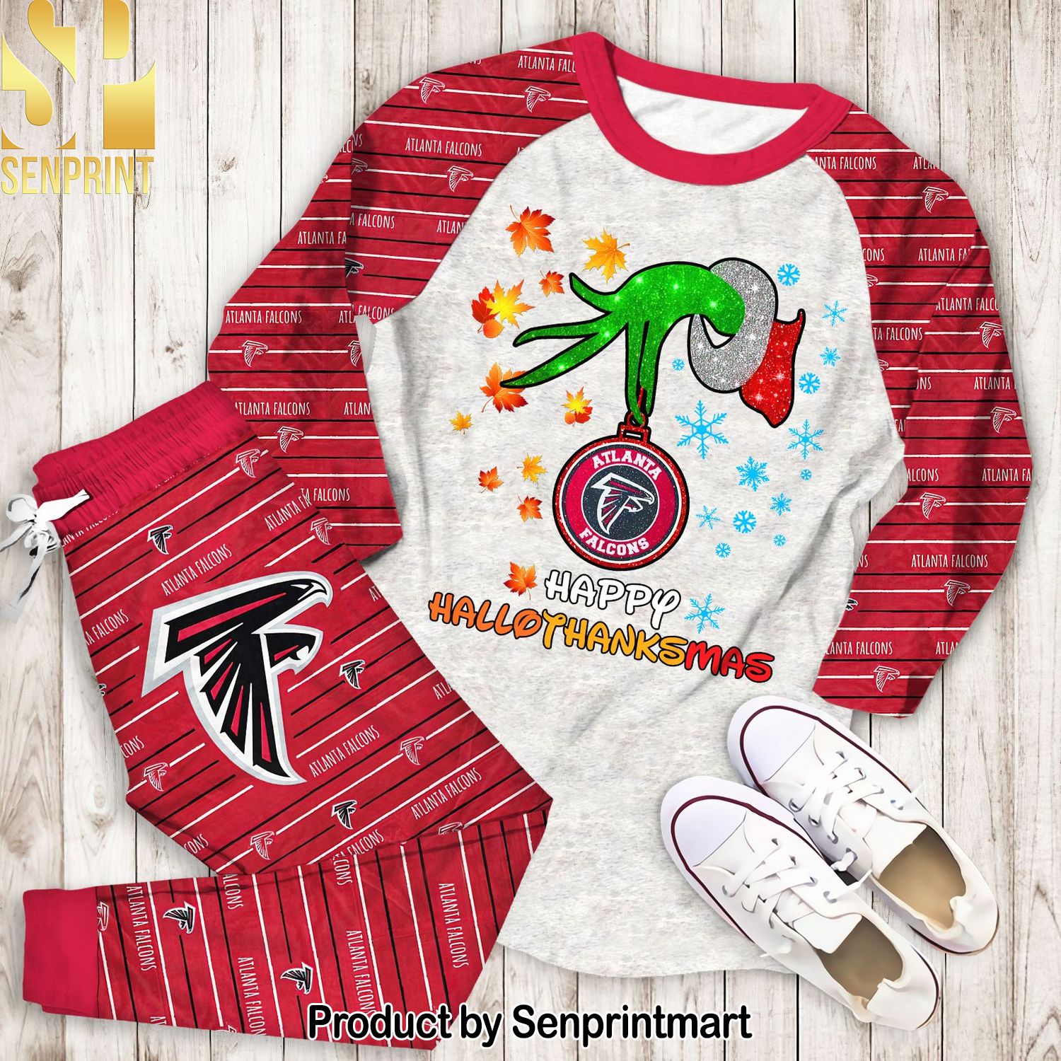 Happy HalloThankmas Grinch Atlanta Falcons Awesome Outfit Pajamas Set