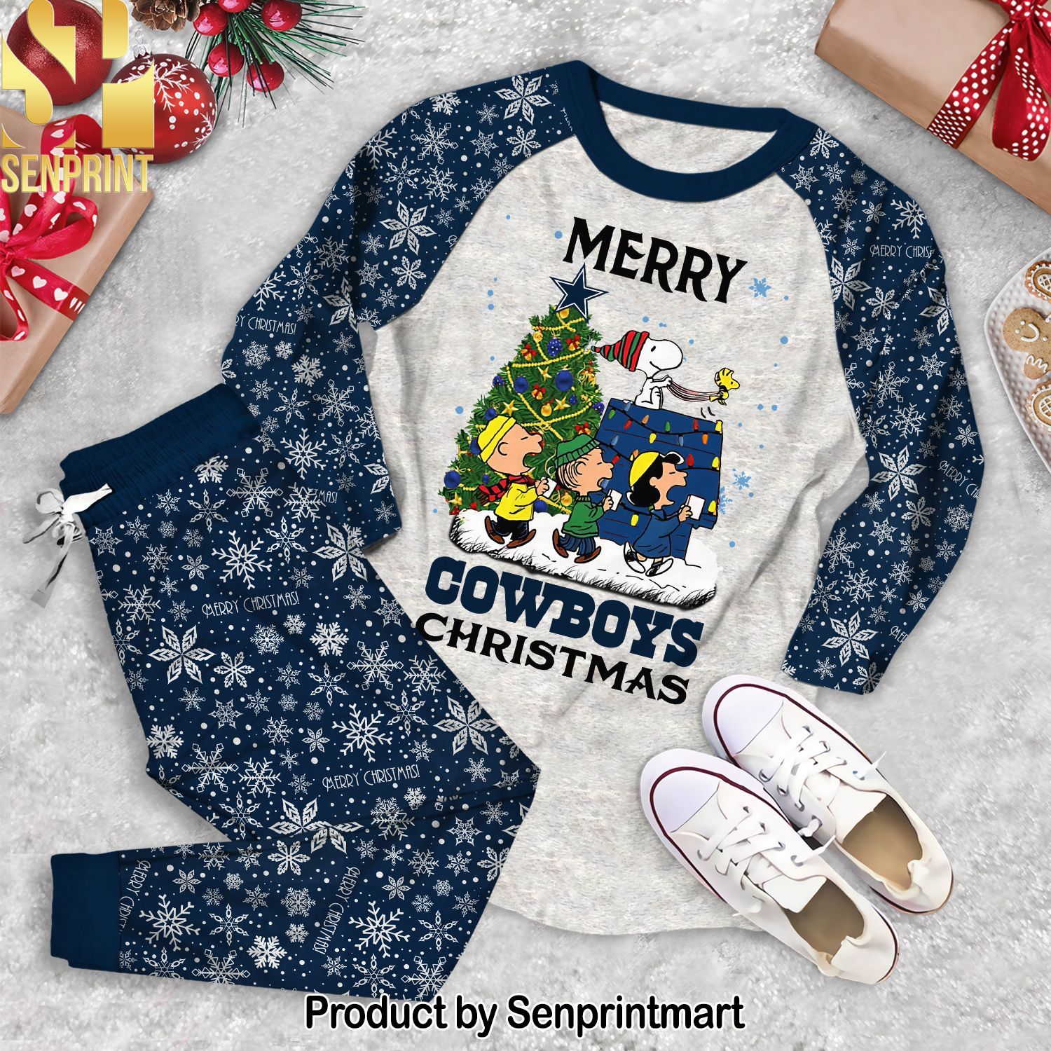 Merry Dallas Cowboys Christmas Peanuts Unisex Full Printing Pajamas Set