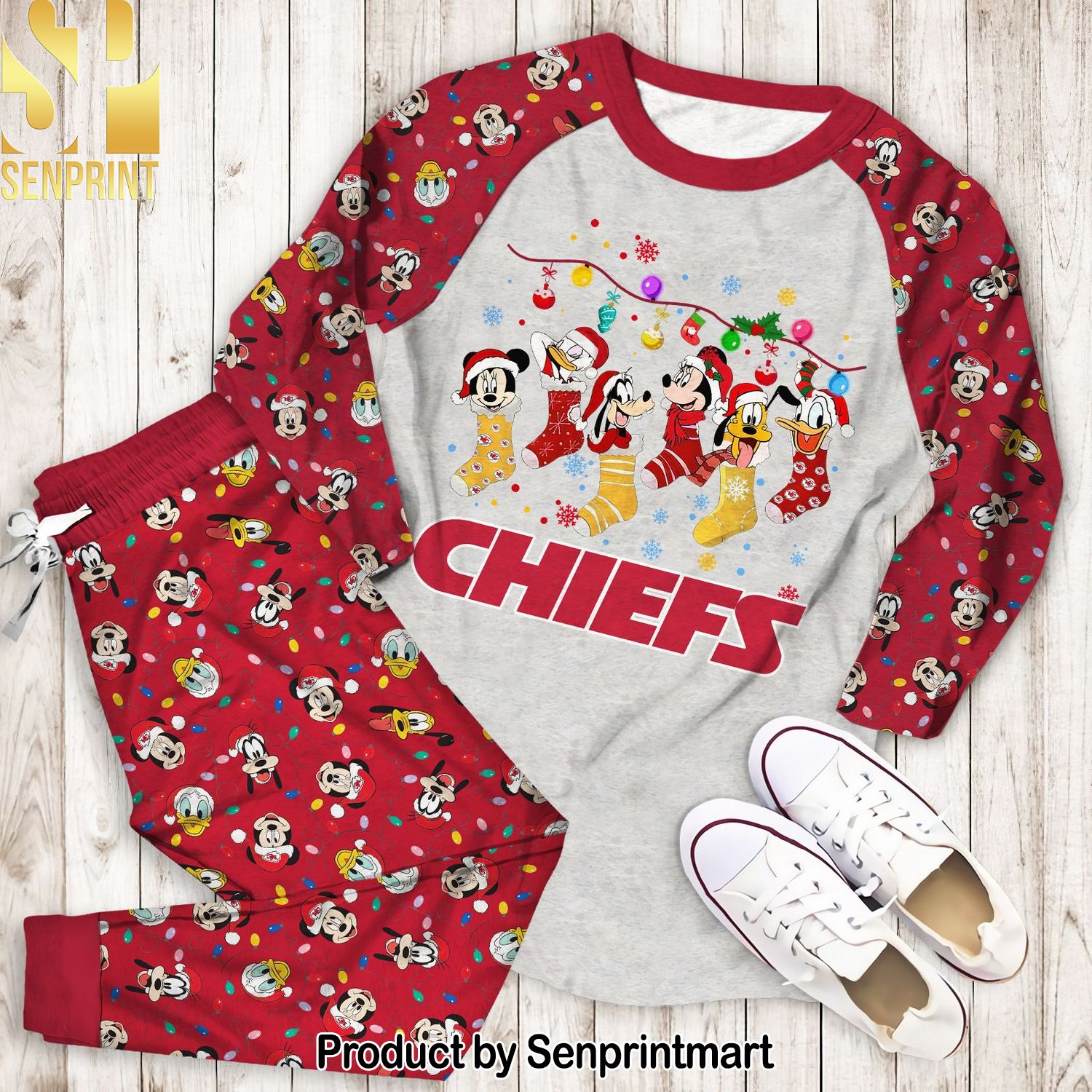 Mickey And Friends Kansas City Chiefs Socks Christmas All Over Printed 3D Pajamas Set