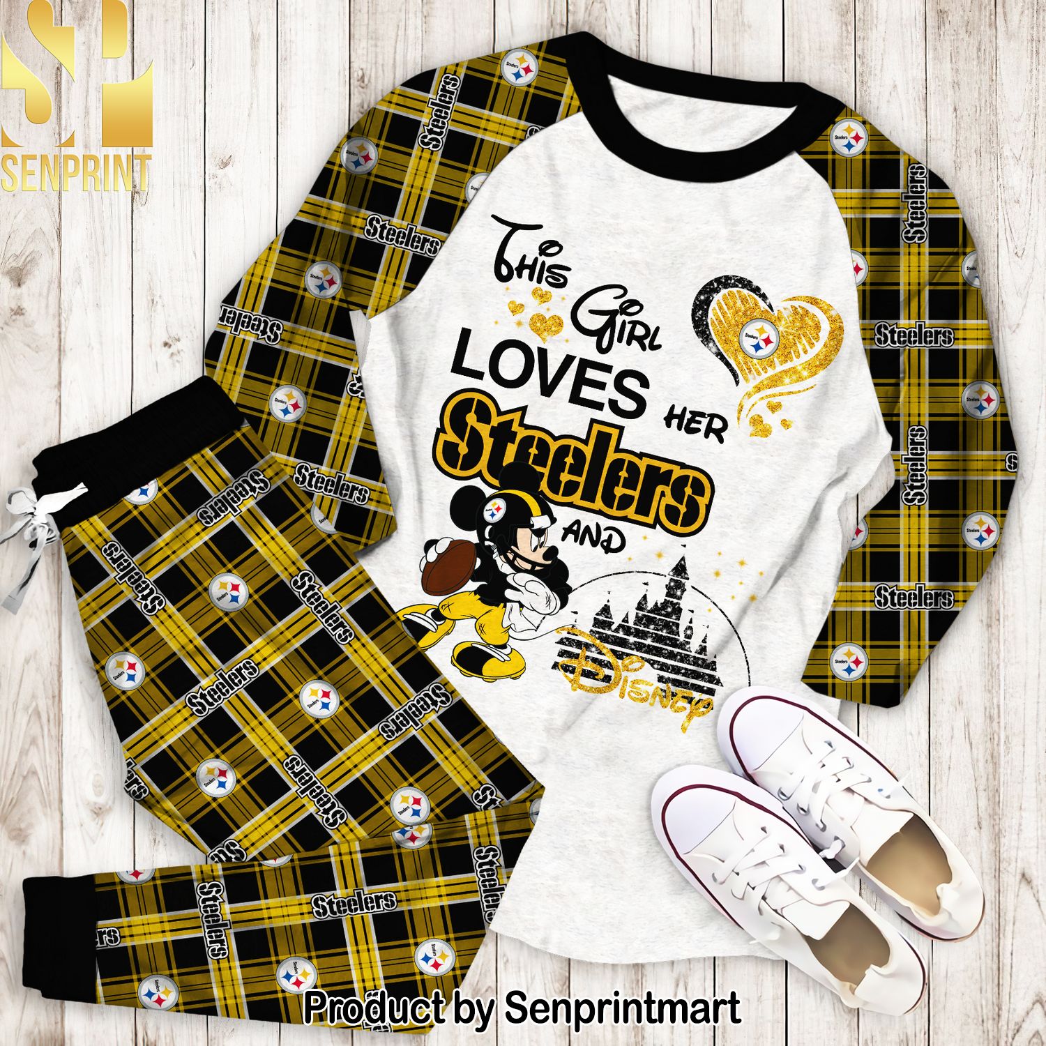 Mickey Mouse This Girl Loves Her Pittsburgh Steelers And Disney All Over Print Classic Pajamas Set