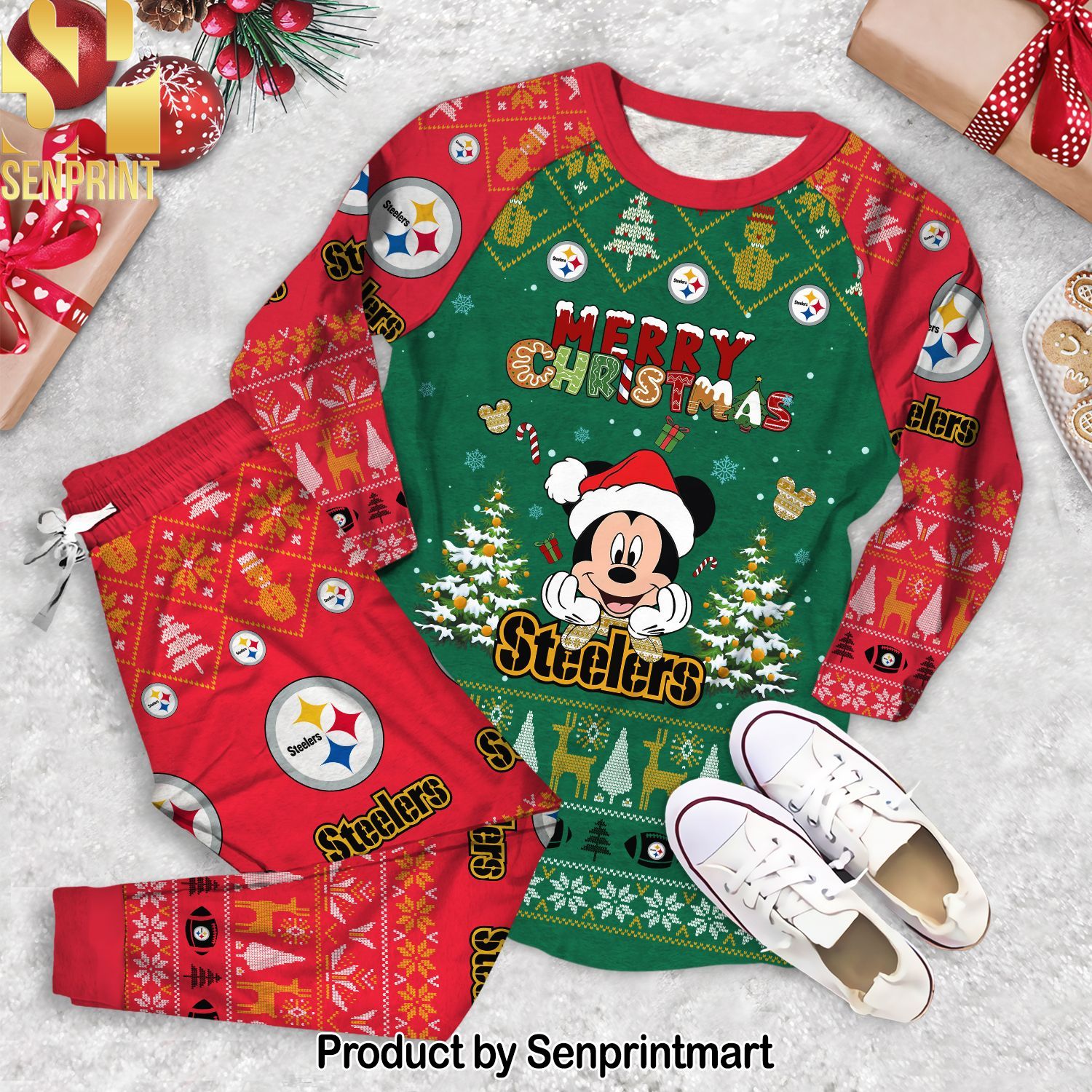 Mickey Pittsburgh Steelers Christmas Full Print Unisex Pajamas Set