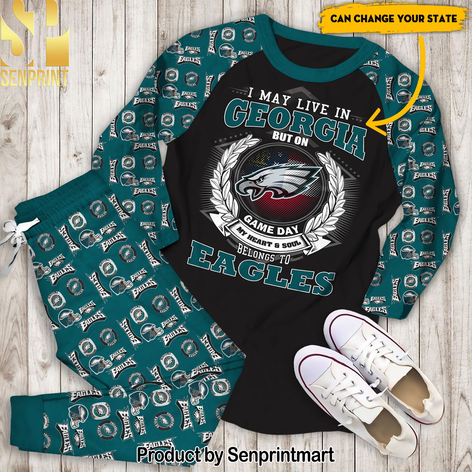 My Heart And Soul Belong To Eagles Full Printed 3D Pajamas Set