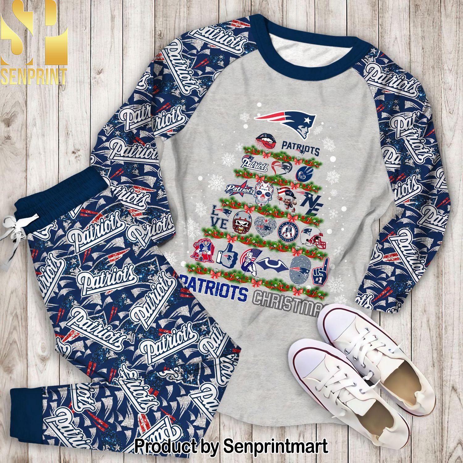 New England Patriots Christmas All Over Printed 3D Pajamas Set