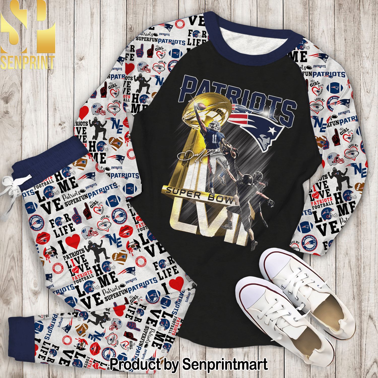 New England Patriots Super Bowl 3D All Over Printed Pajamas Set