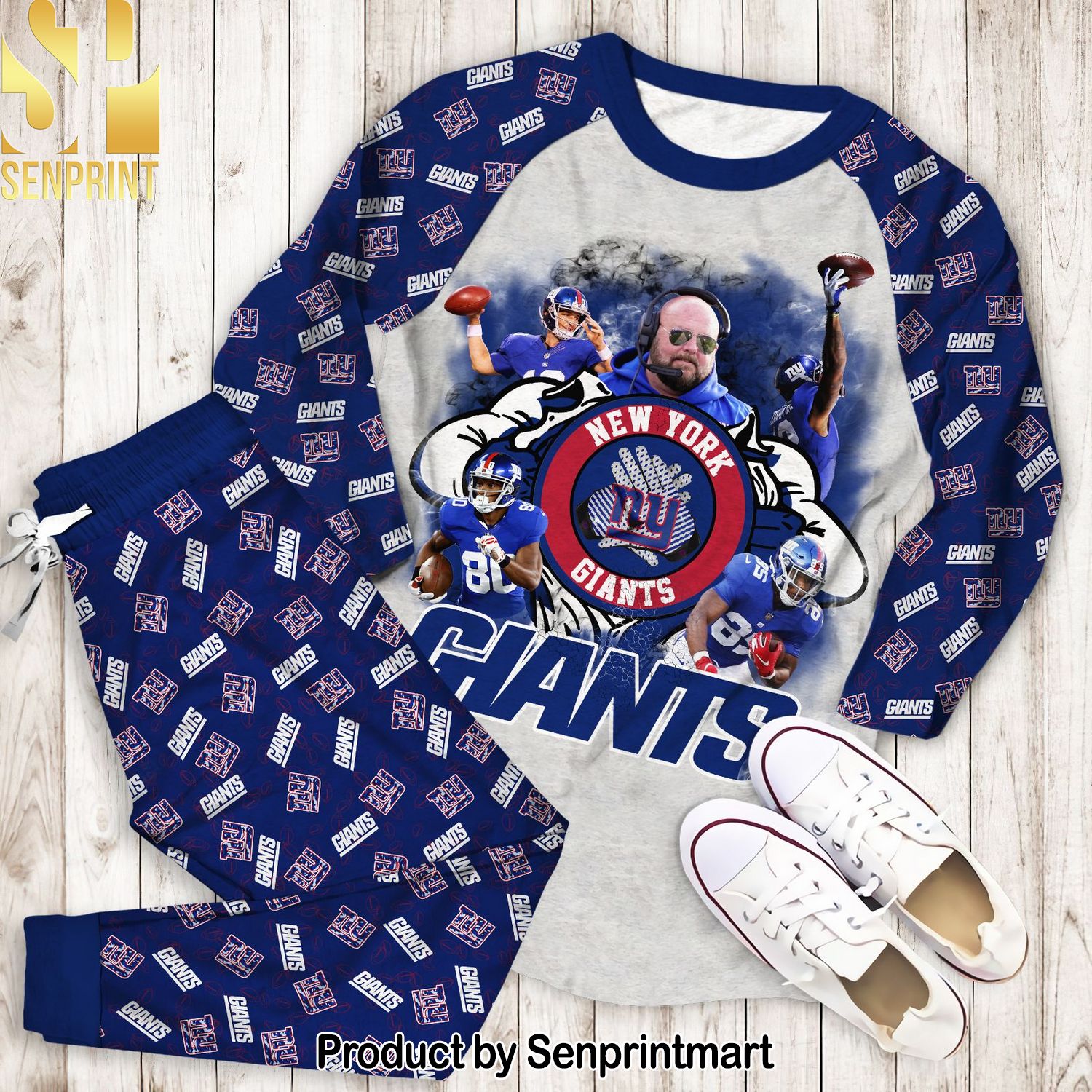 New York Giants Transfer Full Printing Classic Pajamas Set