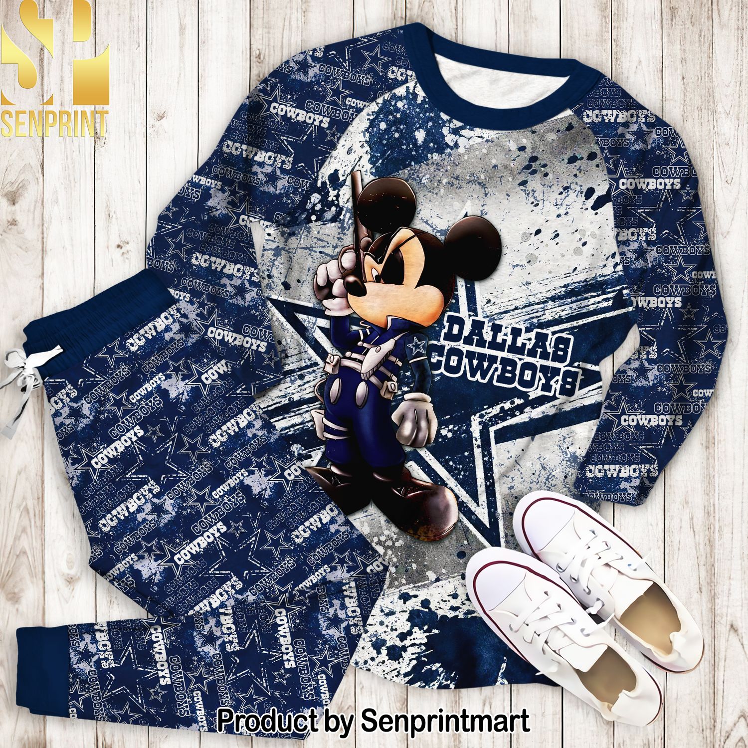 NFL Dallas Cowboy Mickey Mouse Gun Full Print Classic Pajamas Set