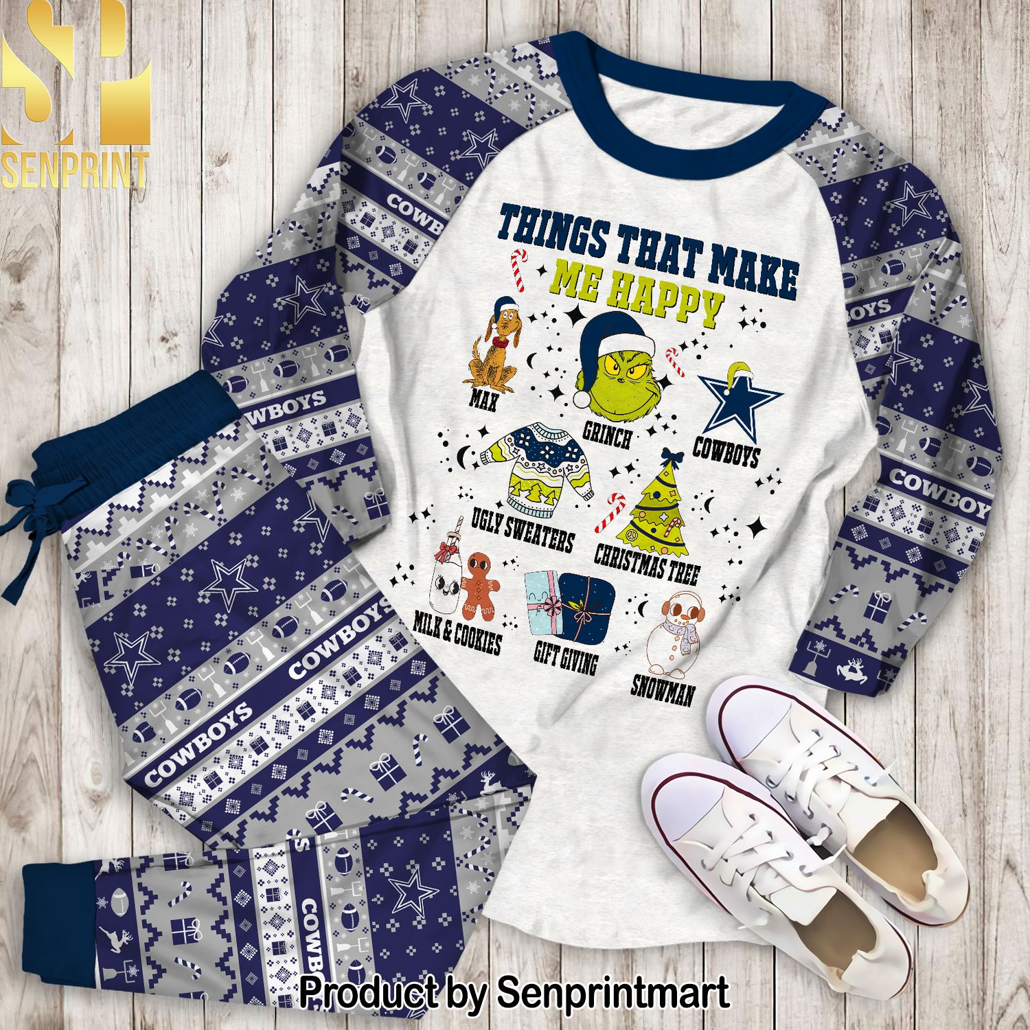 NFL Dallas Cowboys Grinch Things That Make Me Happy Unisex Full Printed Pajamas Set