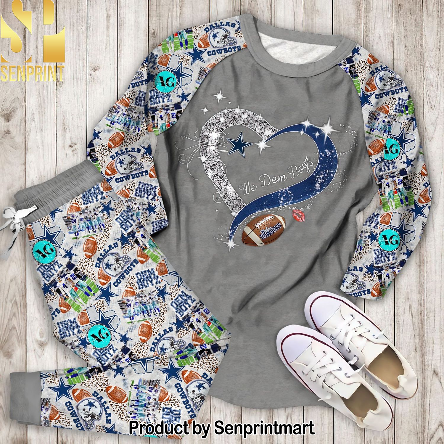 NFL Dalllas Cowboy Heart shape Classic Full Printing Pajamas Set