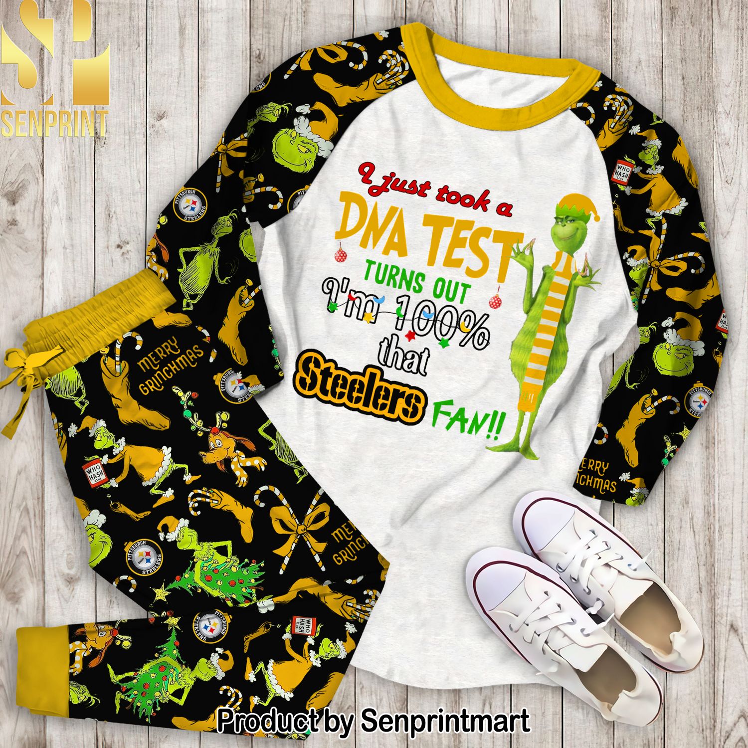 NFL Grinch I Just Took A DNA Test Turn Out I am 100% that Pittsburgh Steelers Fan All Over Print Unisex Pajamas Set