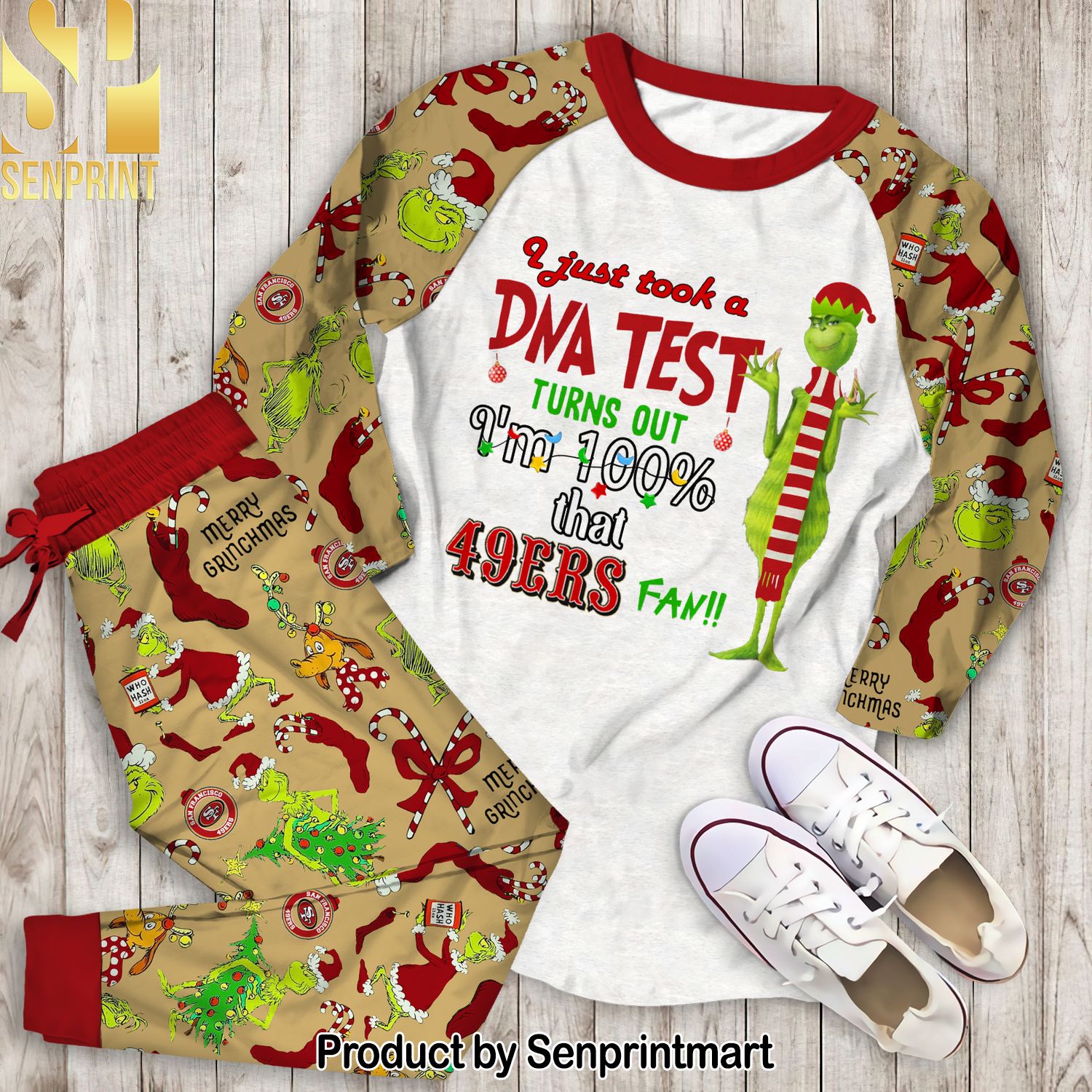 NFL Grinch I Just Took A DNA Test Turn Out I am 100% that San Francisco 49ers Fan Unisex Full Printing Pajamas Set