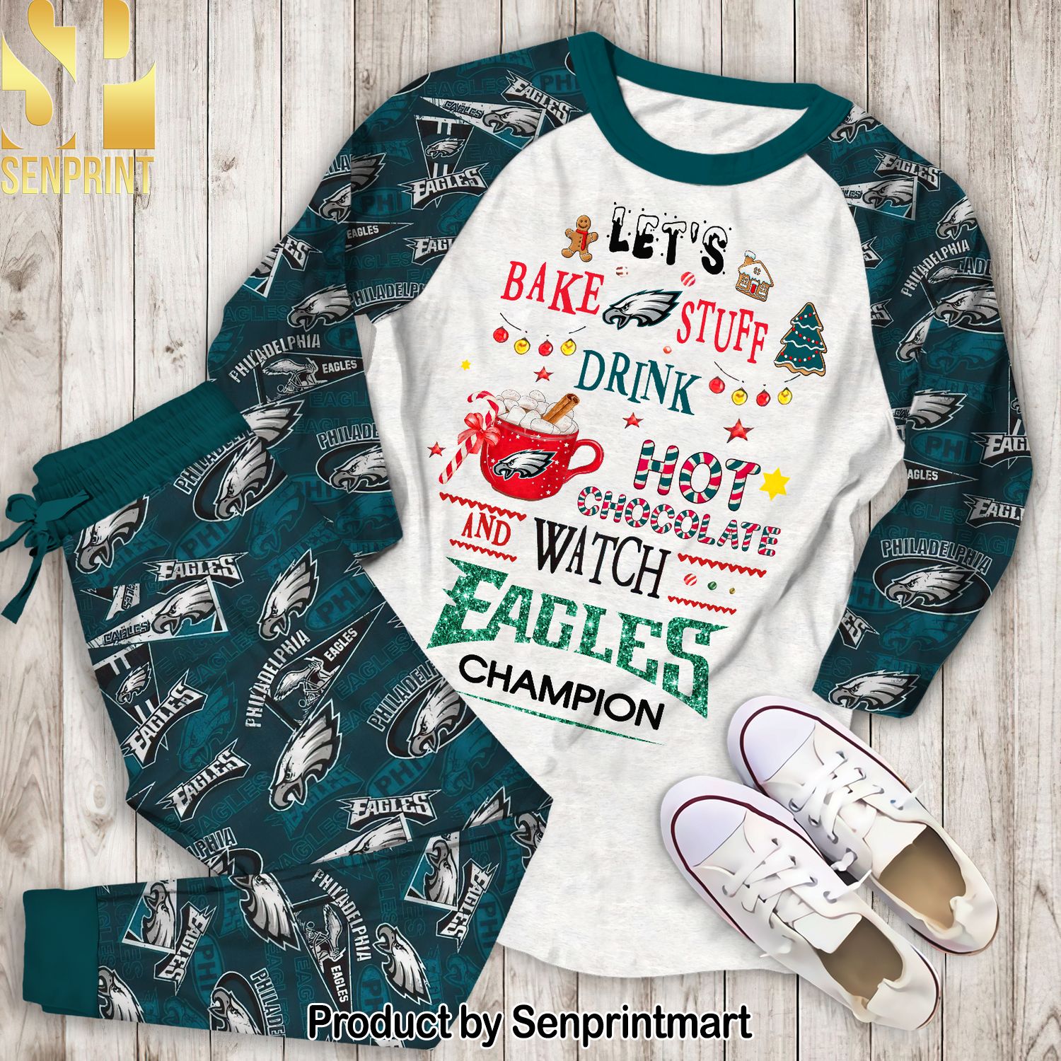 NFL Let’s Bake Stuff Drink Hot Chocolate and Watch Philadelphia Eagles Champion Classic Full Printing Pajamas Set