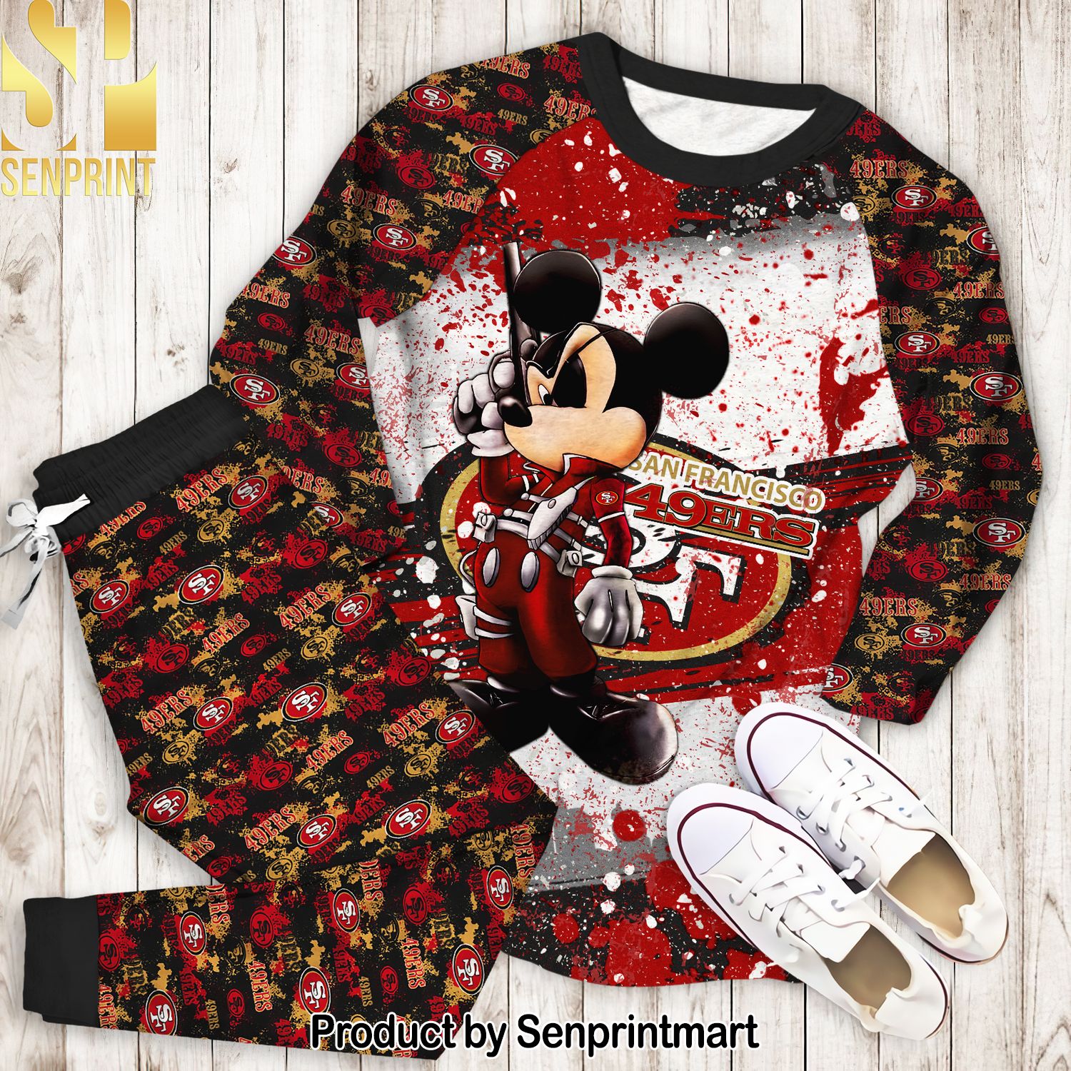 NFL San Francisco 49ers Mickey Mouse Gun Unisex Pajamas Set