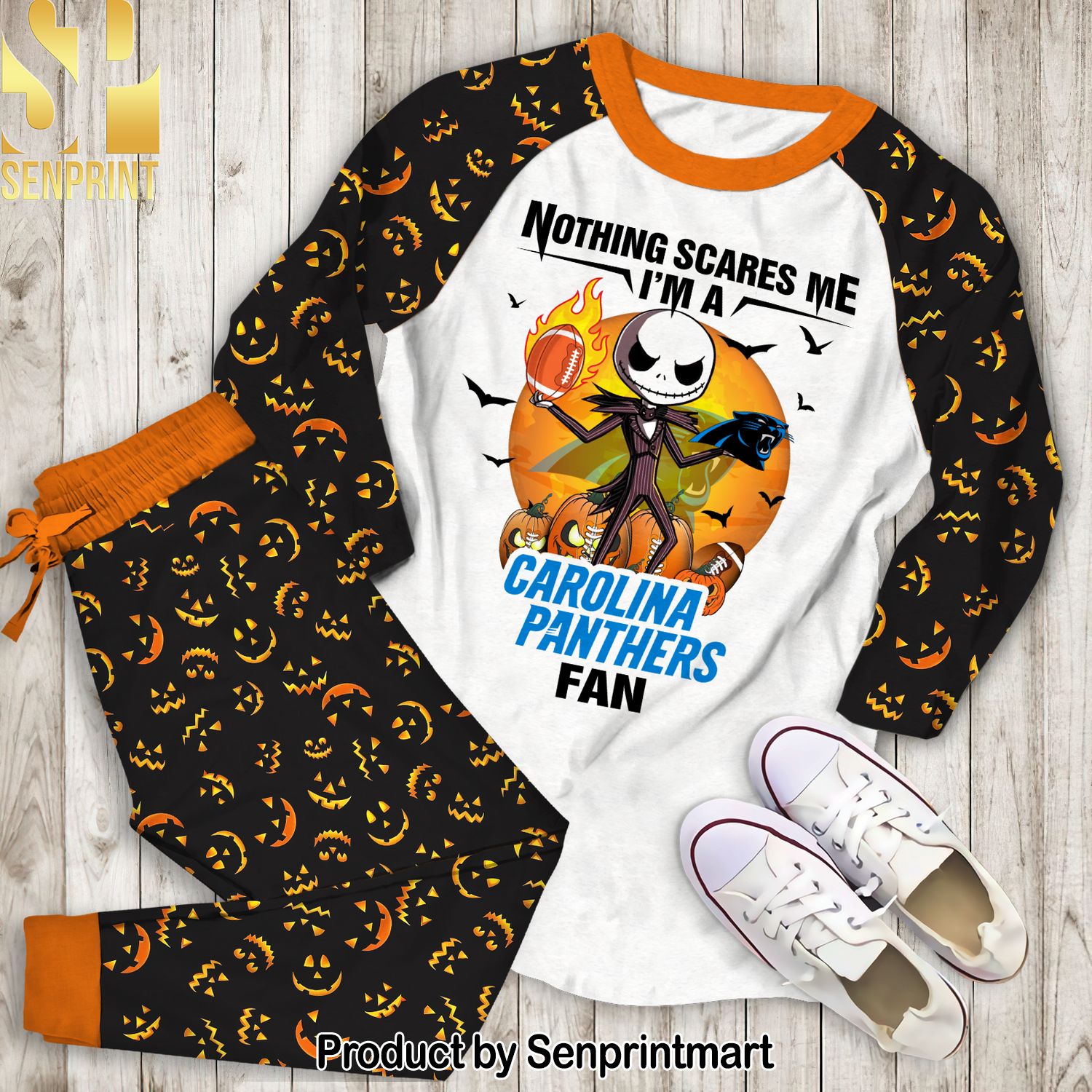 Nothing Scares Me I’m A Carolina Panthers Fan Unisex Full Printed Pajamas Set