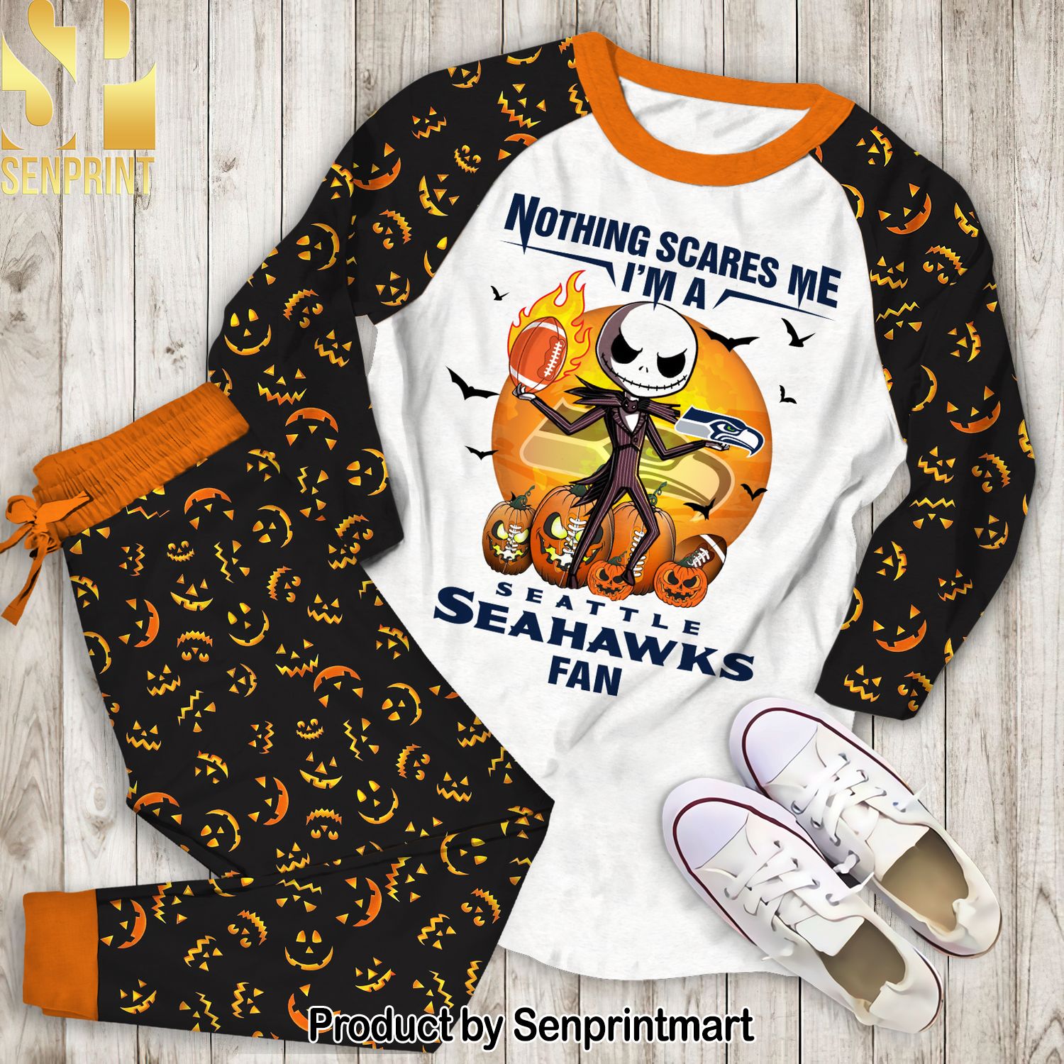 Nothing Scares Me I’m A Seahawks Fan Classic Full Printed Pajamas Set