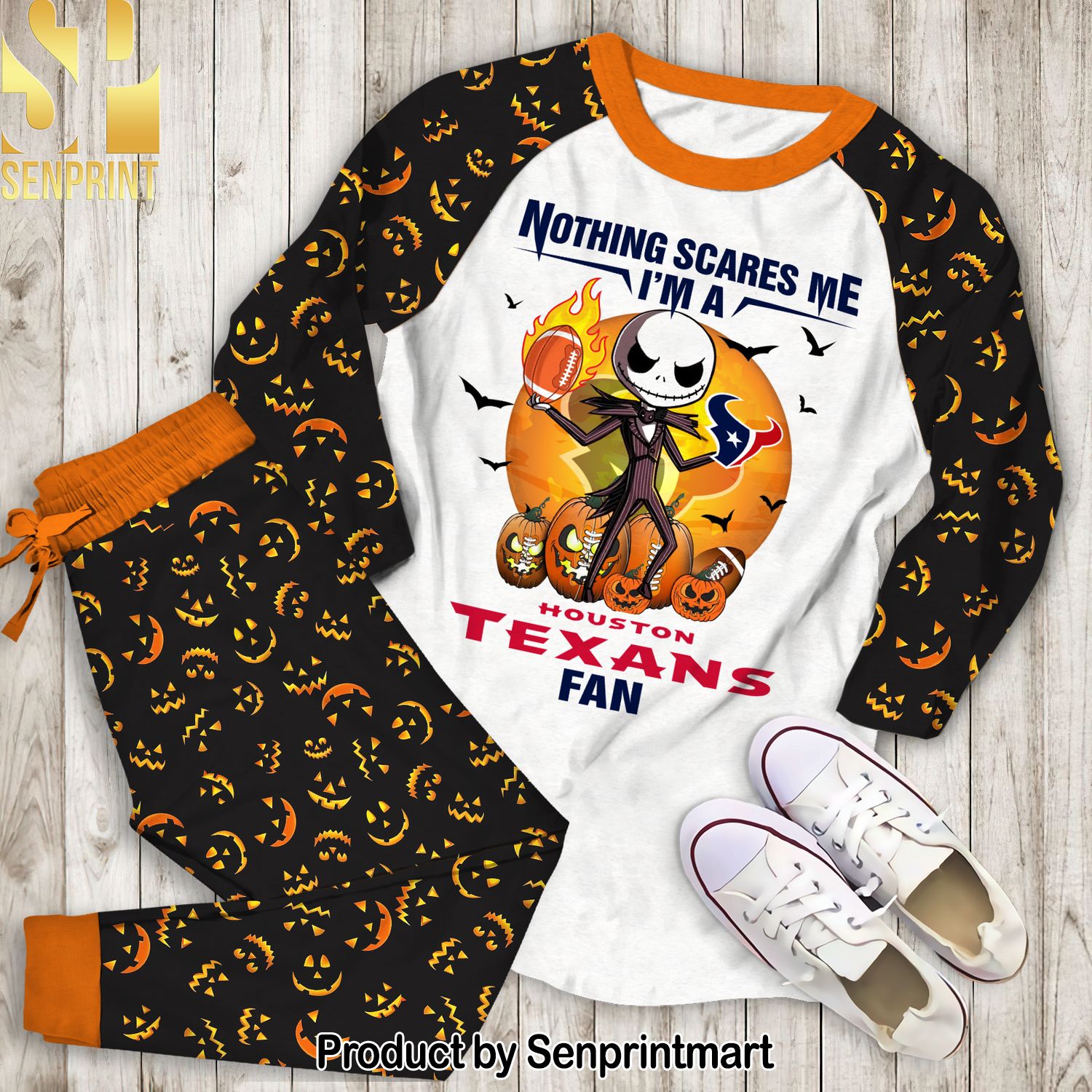 Nothing Scares Me I’m A Texans Fan Full Printing Unisex Pajamas Set