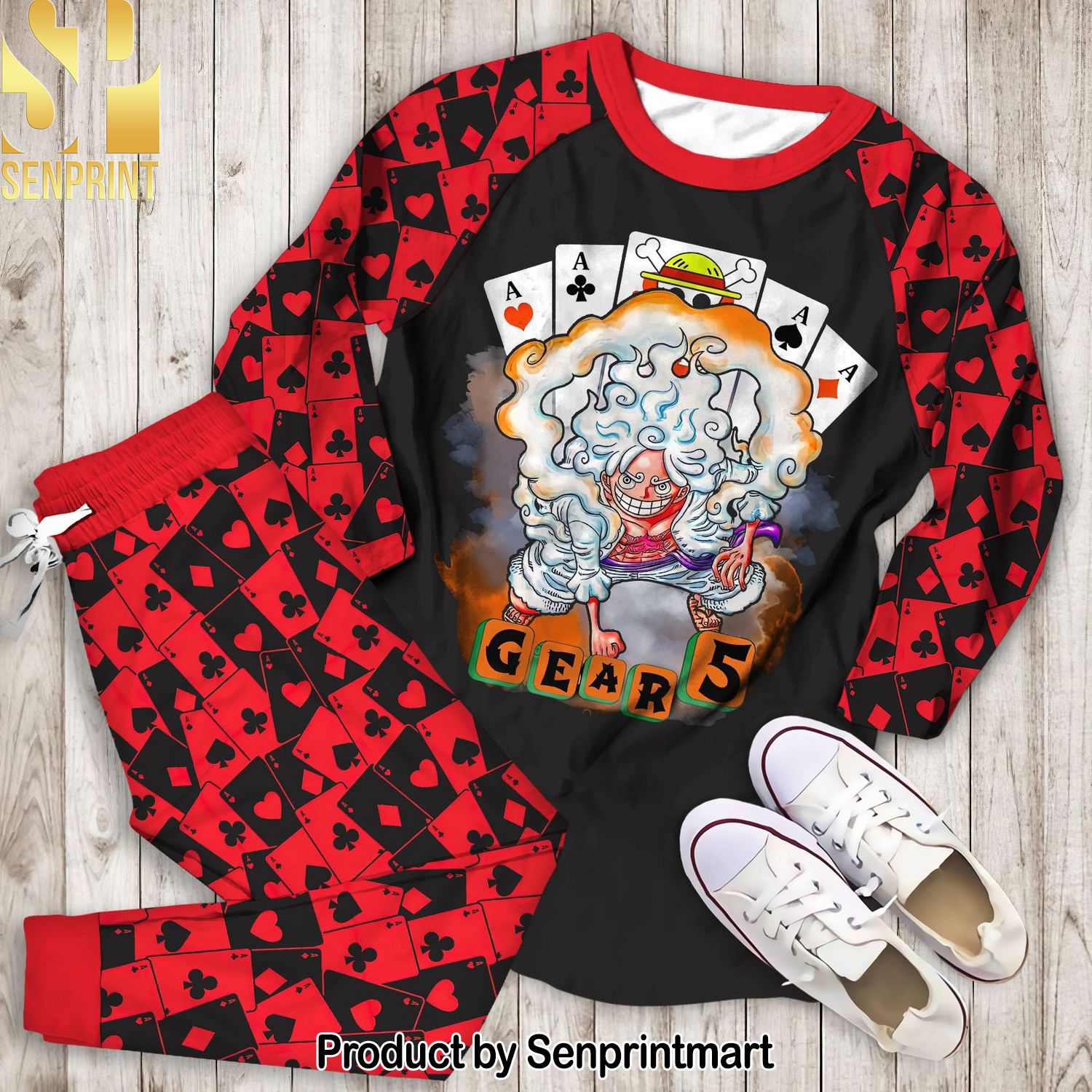 One Piece Lufffy Gear 5 Card Pattern 3D Full Printed Pajamas Set