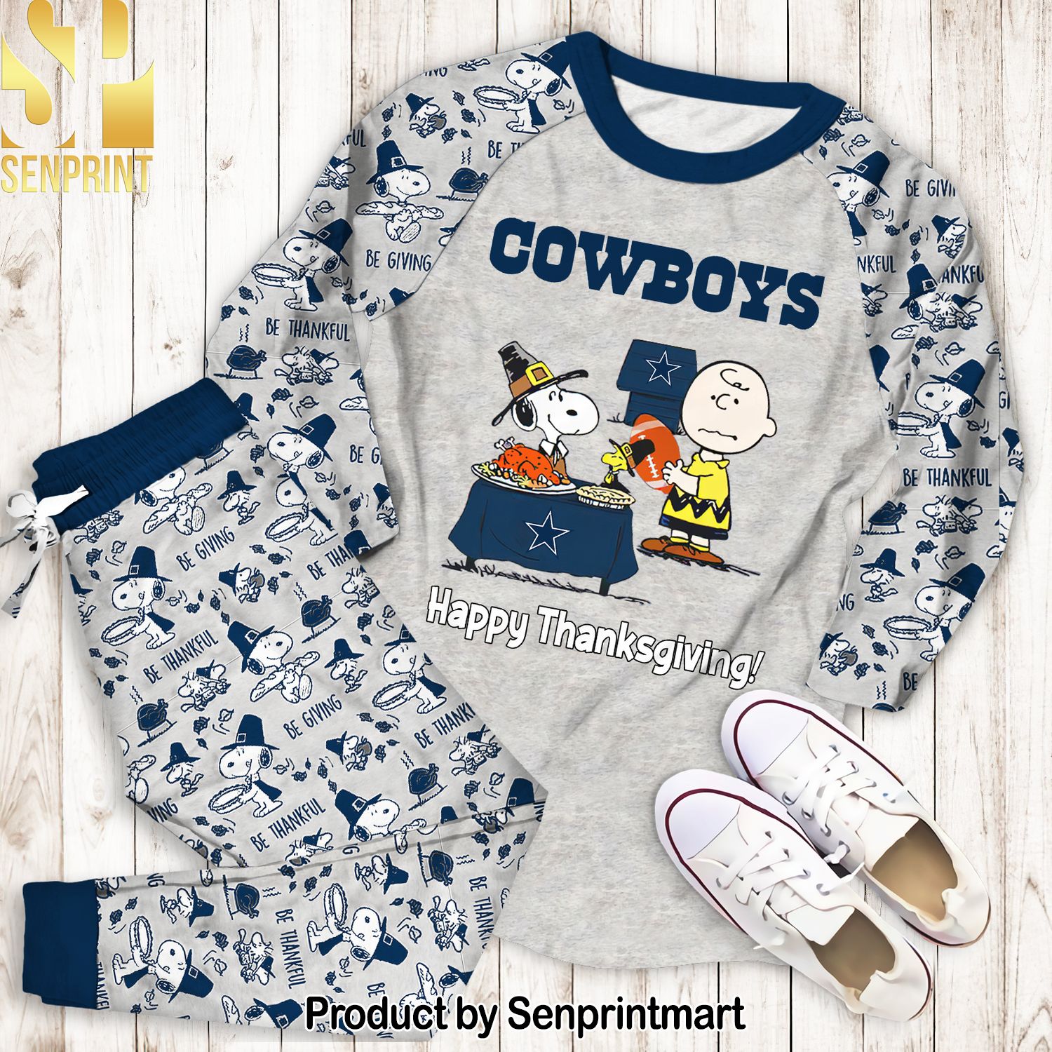 Peanuts Dallas Cowboys Football Happy Thanksgiving Unisex Pajamas Set