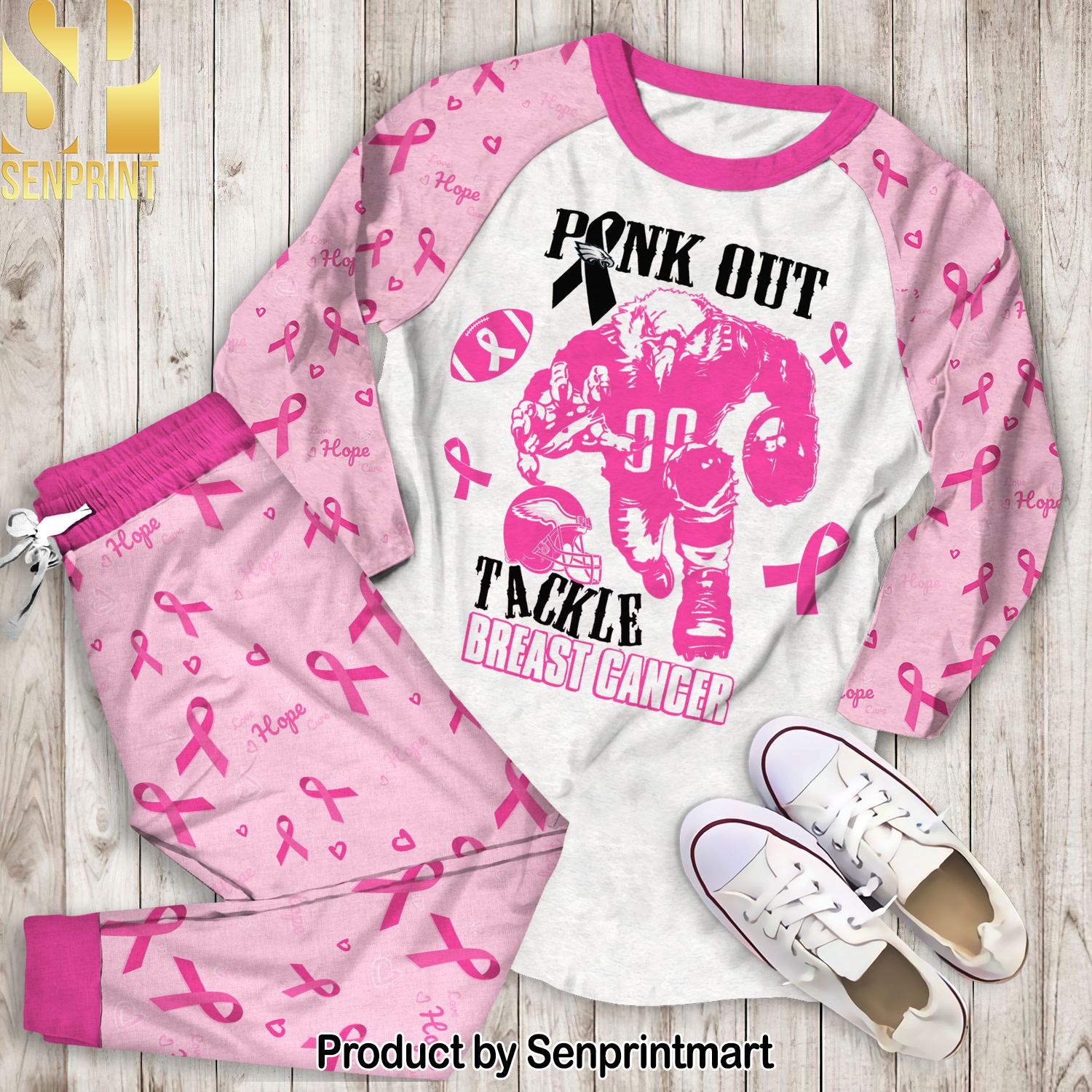 Pink out Cancer Philadelphia Eagles Classic Full Print Pajamas Set