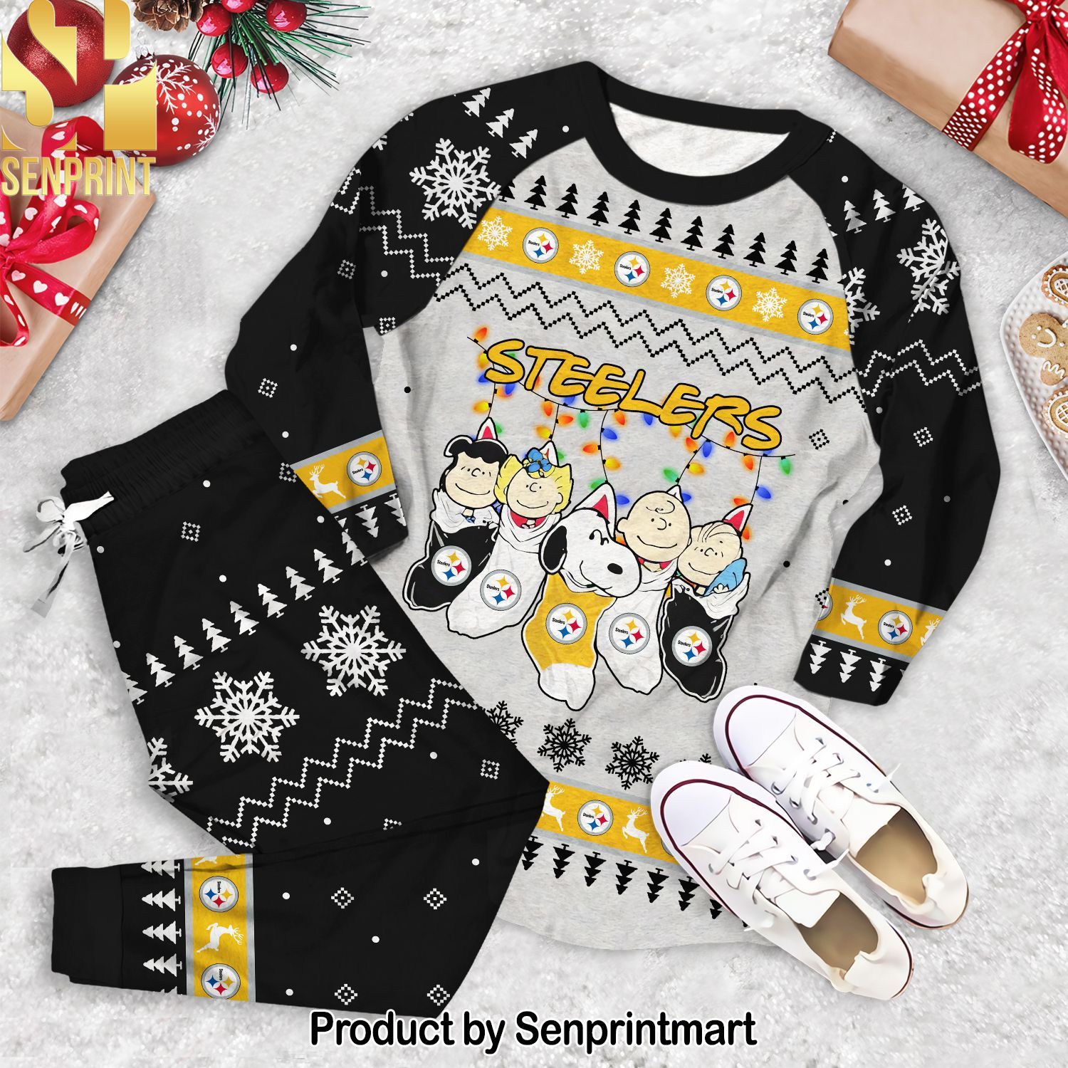 Pittsburgh Steelers Peanuts Sock Christmas Unisex Full Printing Pajamas Set