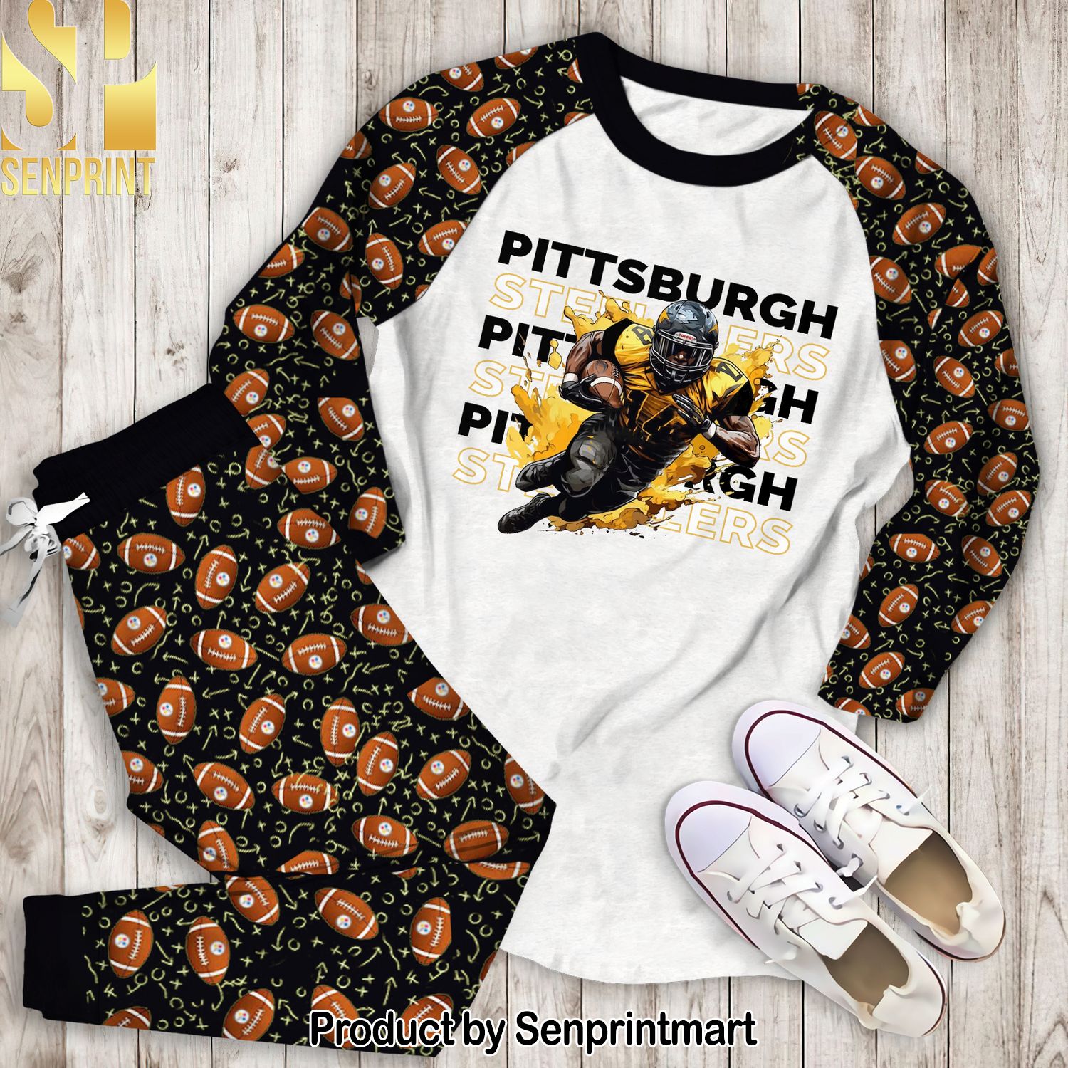 Pittsburgh Steelers Text All Over Print Unisex Pajamas Set