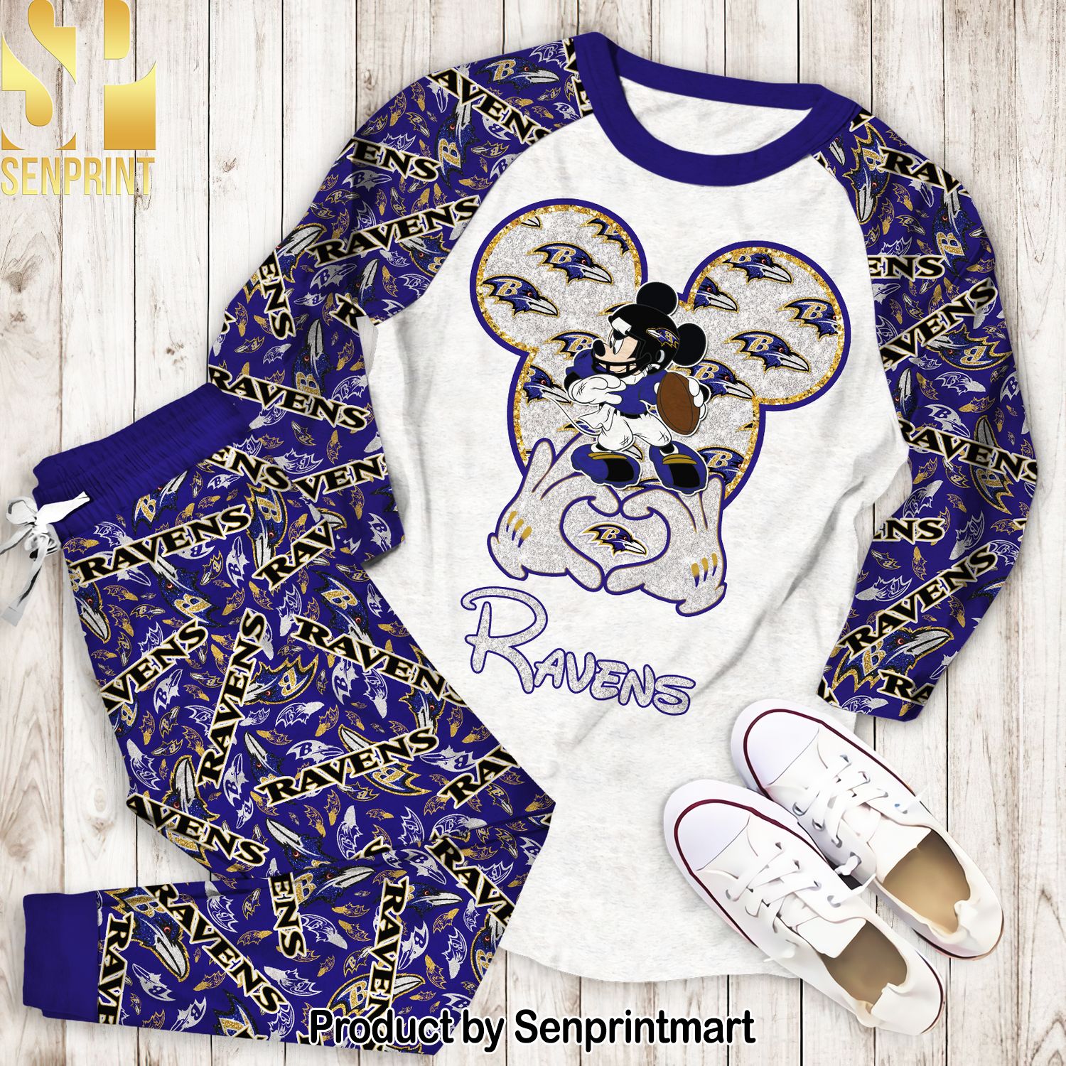 Ravens Football Mickey Disney Full Printed Unisex Pajamas Set