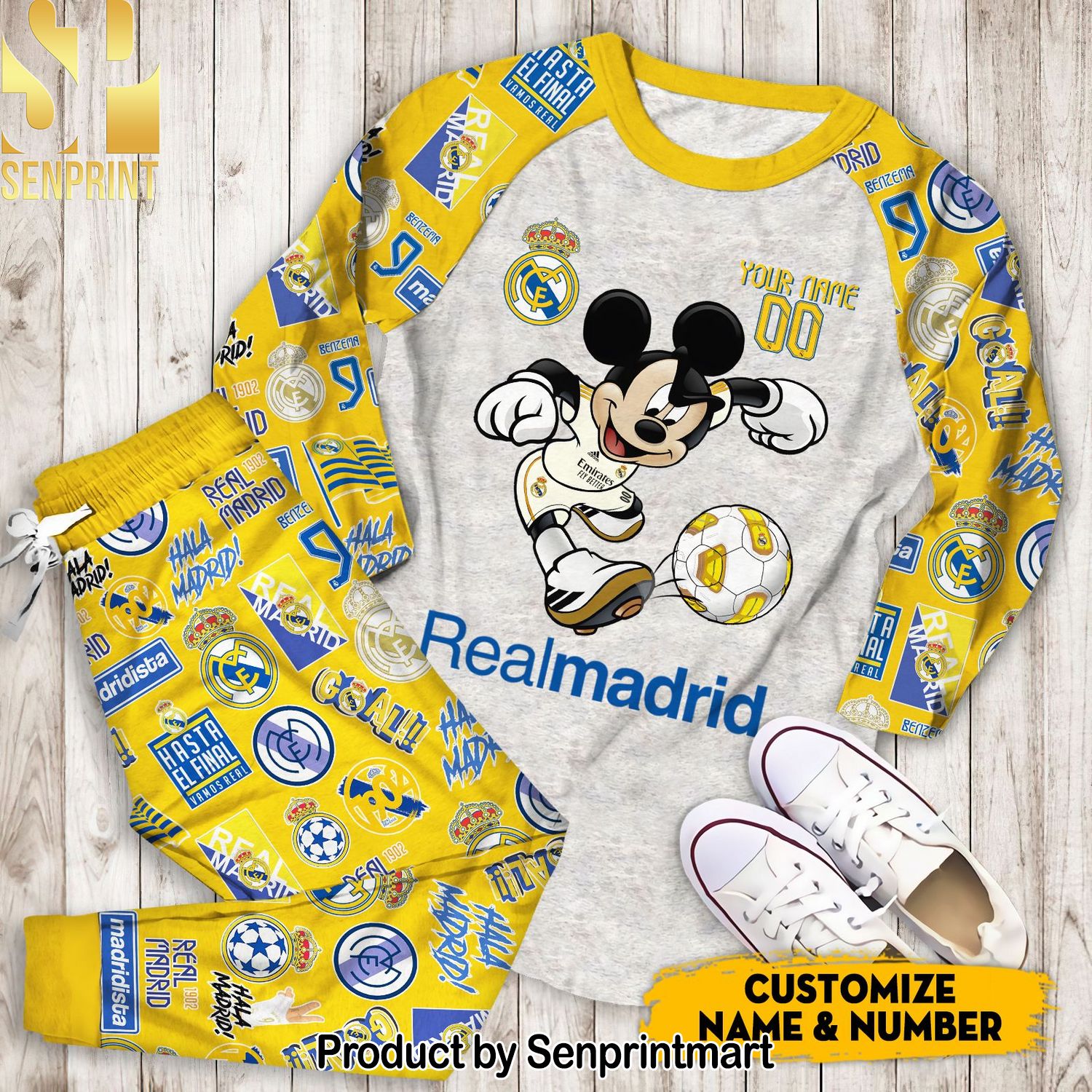 Real Madrid Mickey Player Personalized name and number Full Printing Unisex Pajamas Set