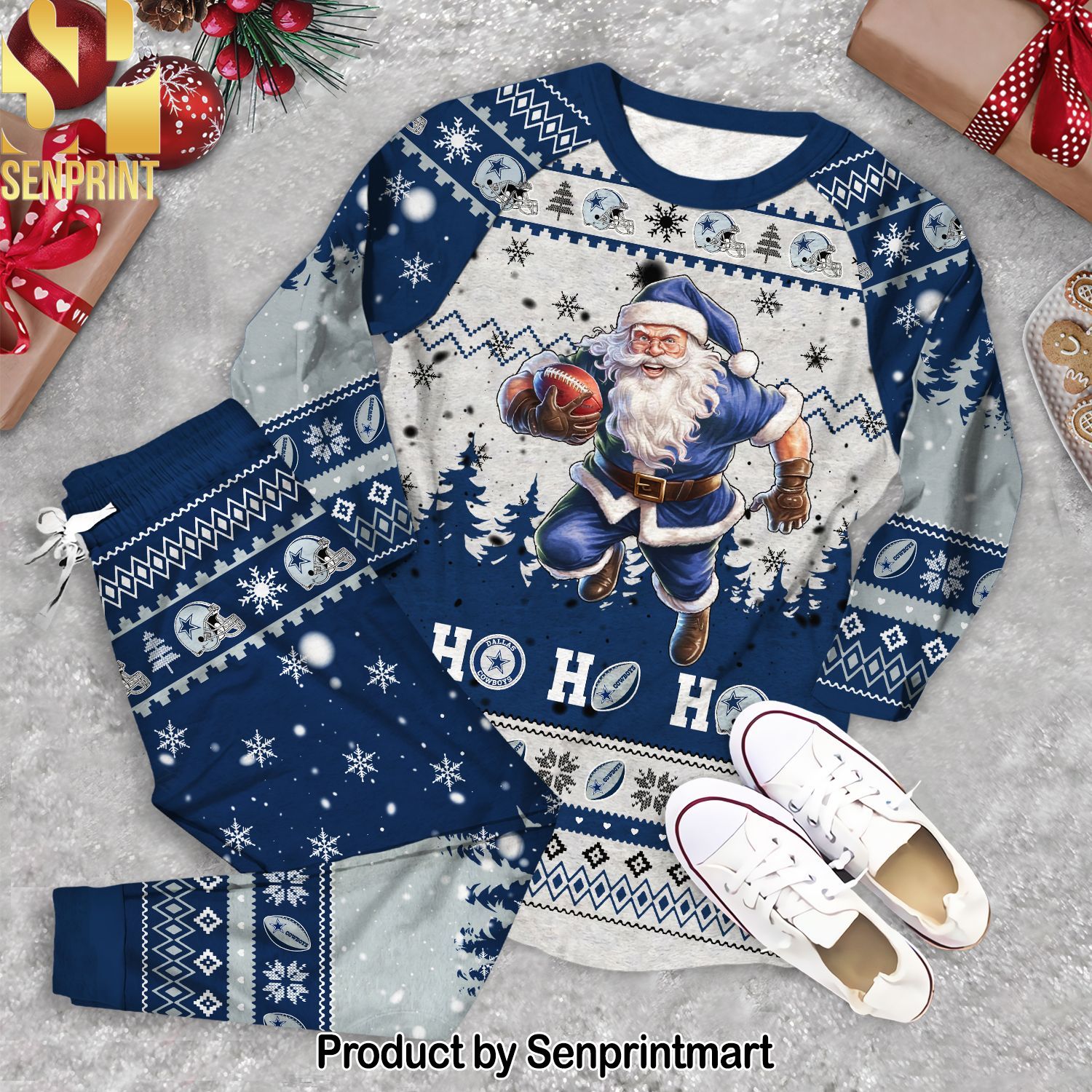 Santa Dallas Cowboys Full Printed Unisex Pajamas Set