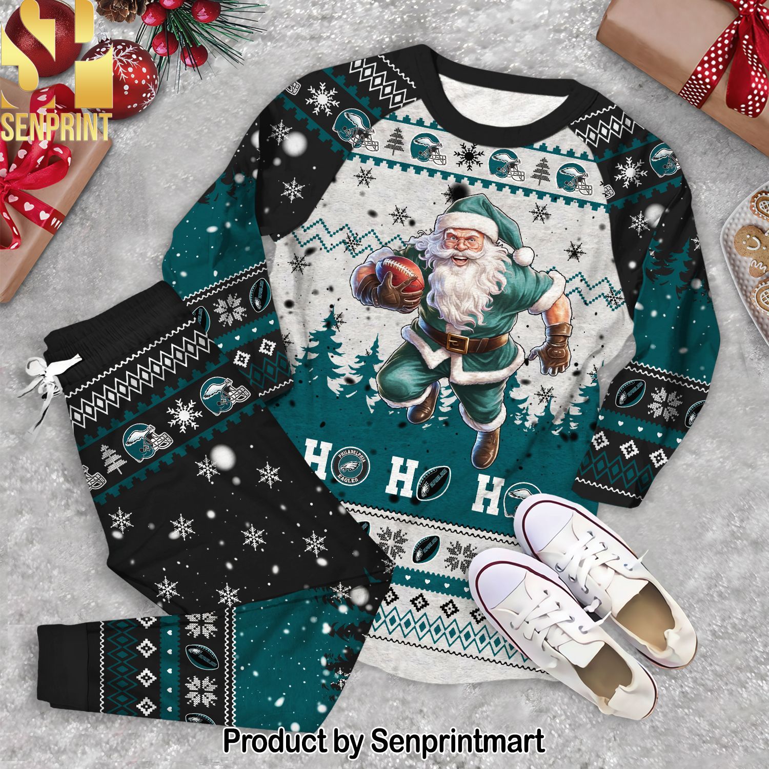 Santa Philadelphia Eagles 3D Full Print Pajamas Set