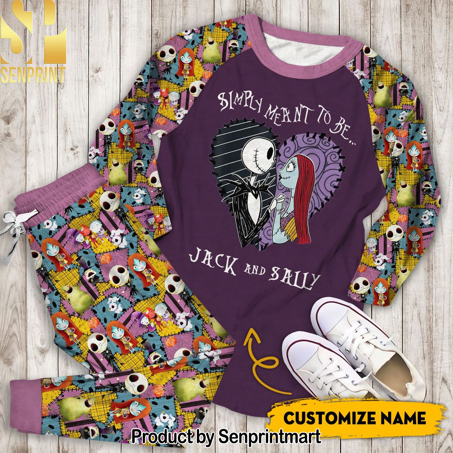 Simply Mean To Be Jack And Sally Personalized Name Full Print 3D Pajamas Set