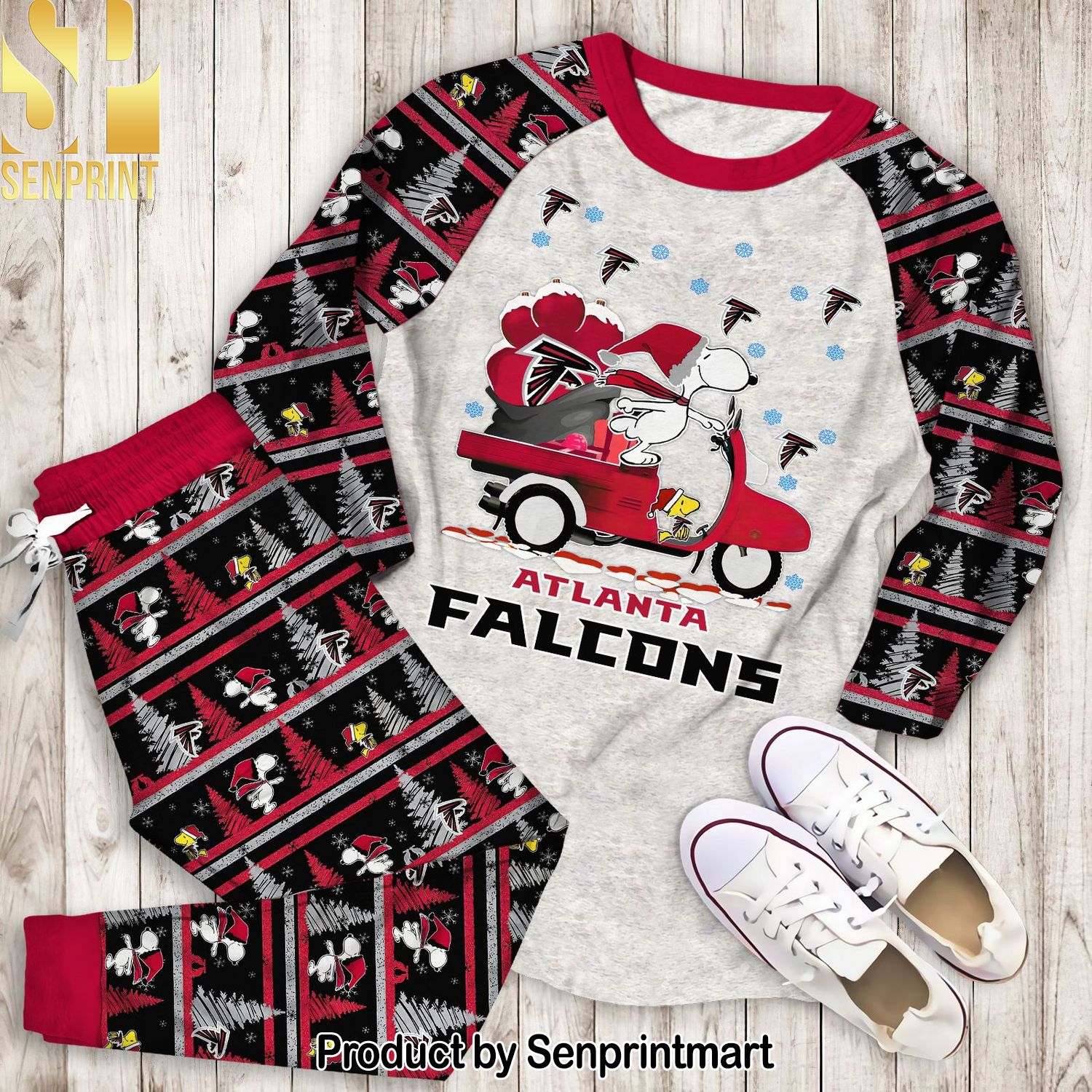 Snoopy Atlanta Falcons Christmas All Over Print Unisex Pajamas Set