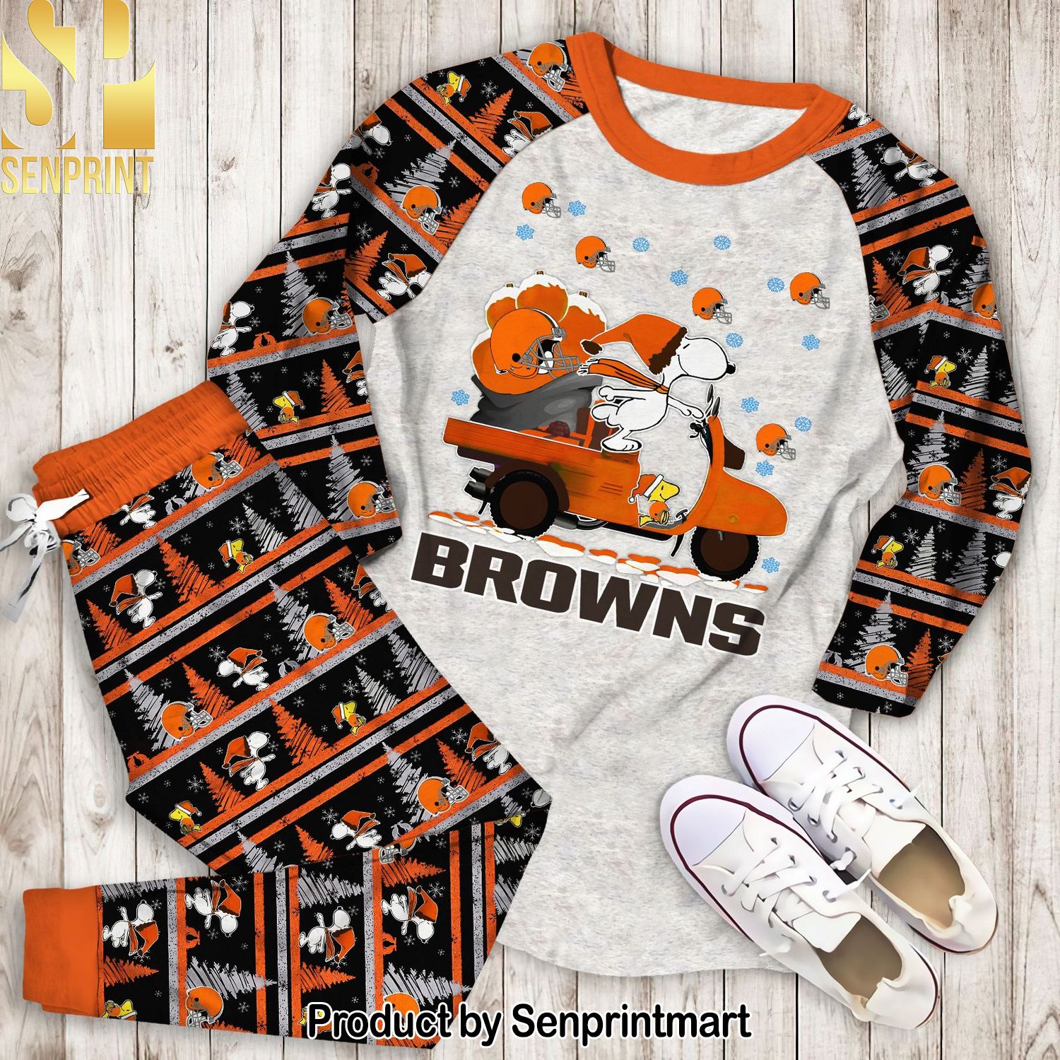 Snoopy Cleveland Browns Christmas Full Print Unisex Pajamas Set