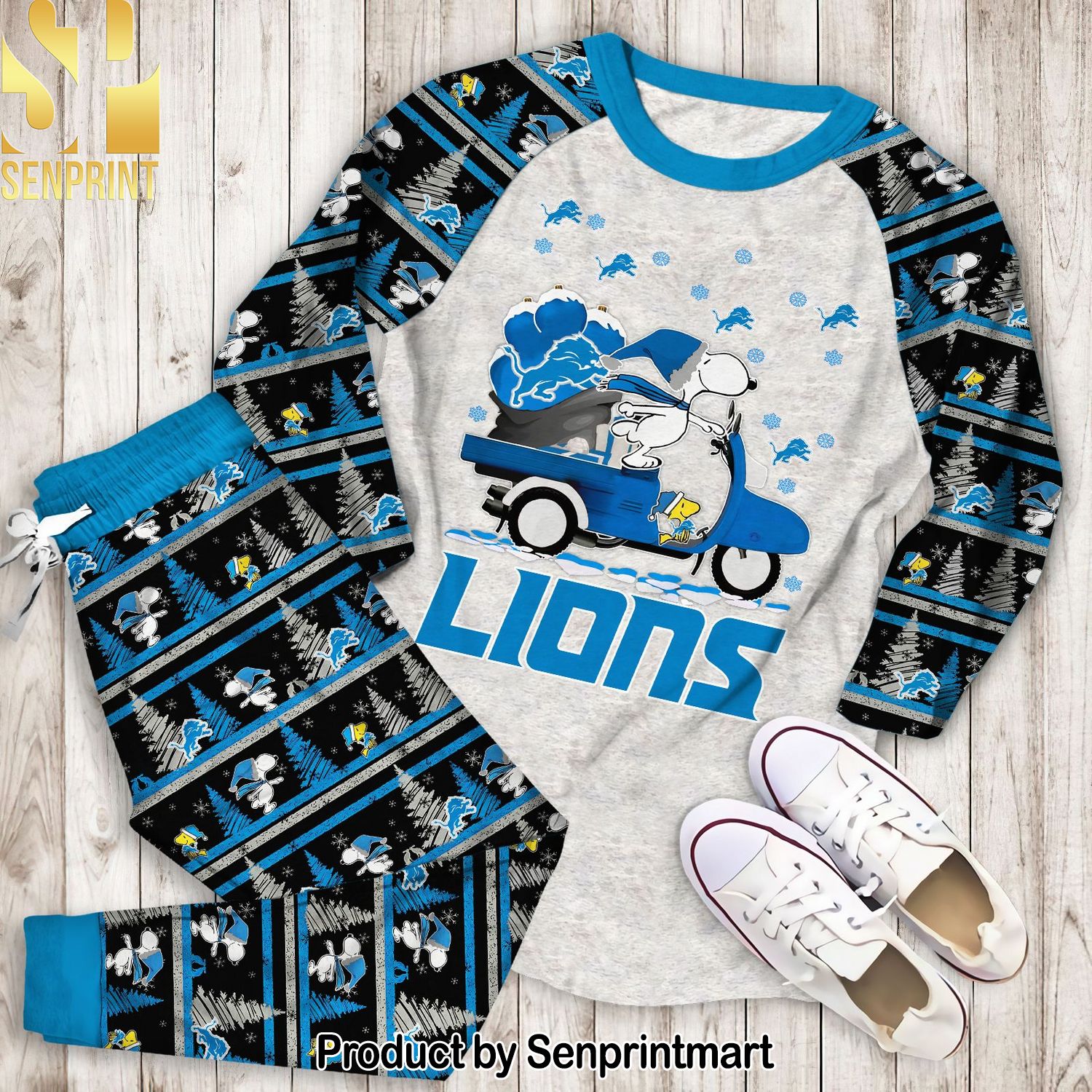 Snoopy Detroit Lions Christmas Classic Full Printed Pajamas Set