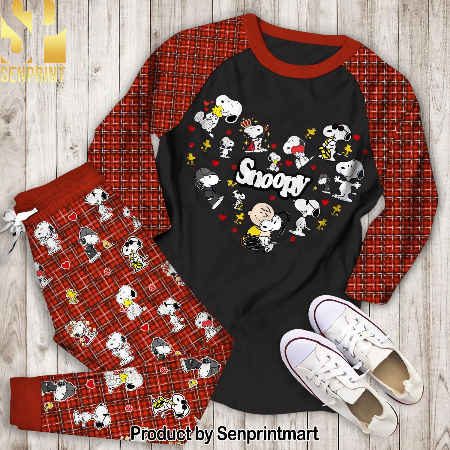 Snoopy Heart Shape Peanuts All Over Printed Classic Pajamas Set