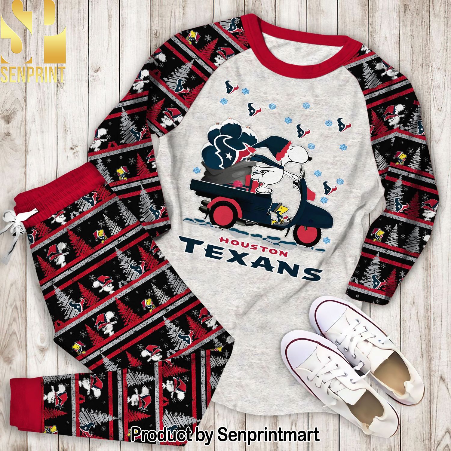 Snoopy Houston Texans Christmas All Over Print 3D Pajamas Set