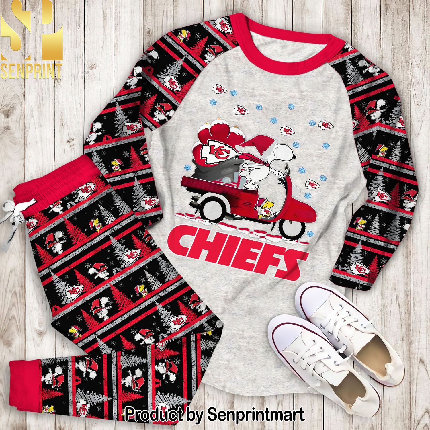 Snoopy Kansas City Chiefs Christmas All Over Printed Classic Pajamas Set