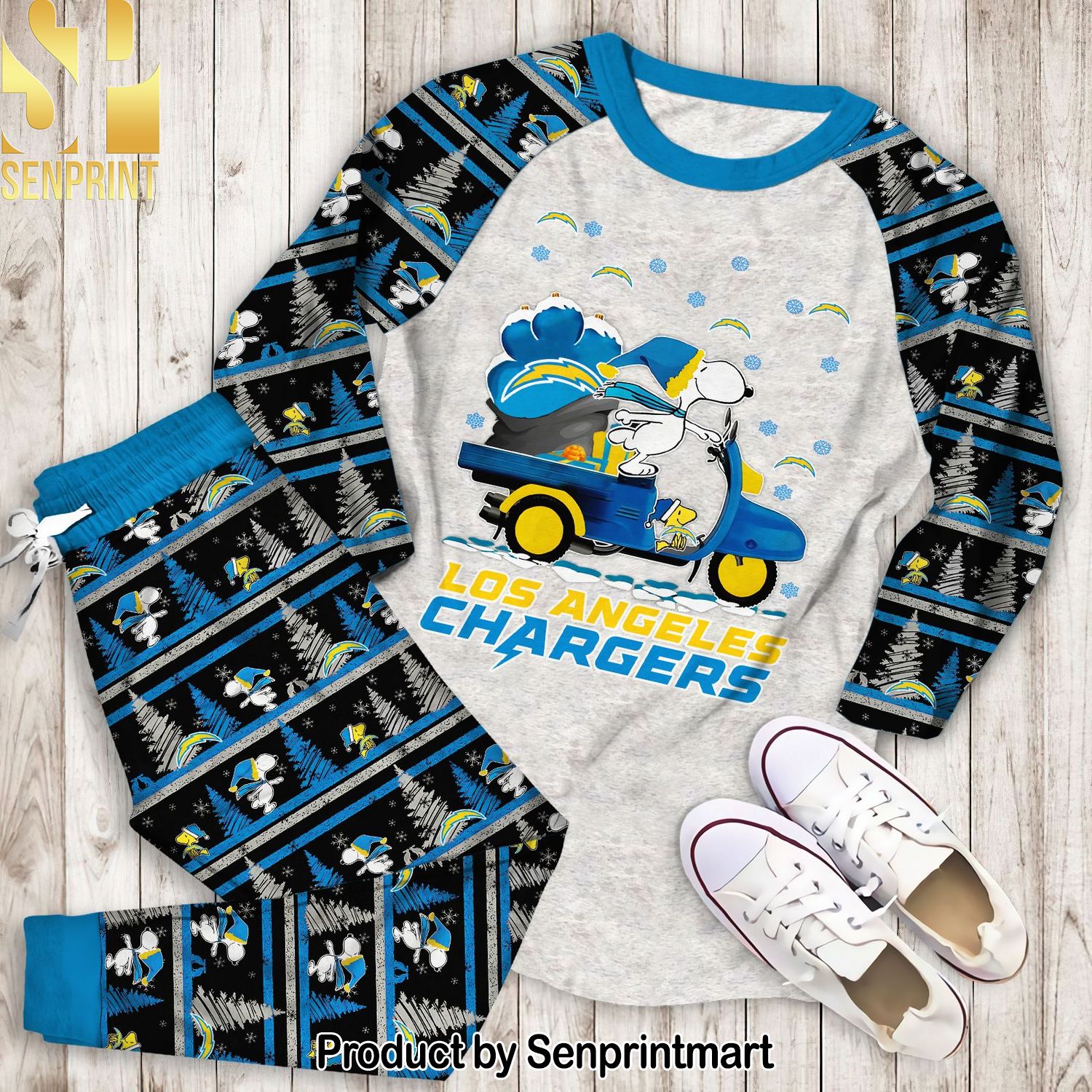 Snoopy Los Angeles Chargers Christmas Unisex Full Printed Pajamas Set