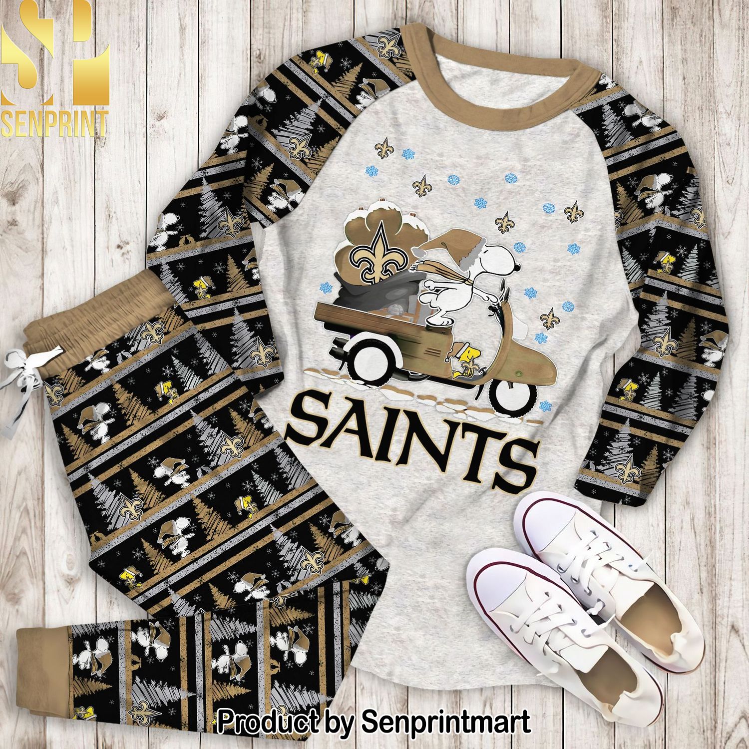 Snoopy New Orleans Saints Christmas All Over Print 3D Pajamas Set